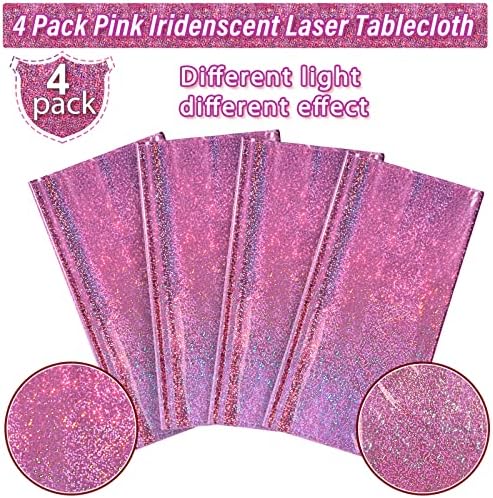 4 Pack Iridescent Pink Plastic Tablecloths for Parties