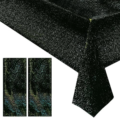 2 Pcs Black Holographic Laser Tablecloth for Parties
