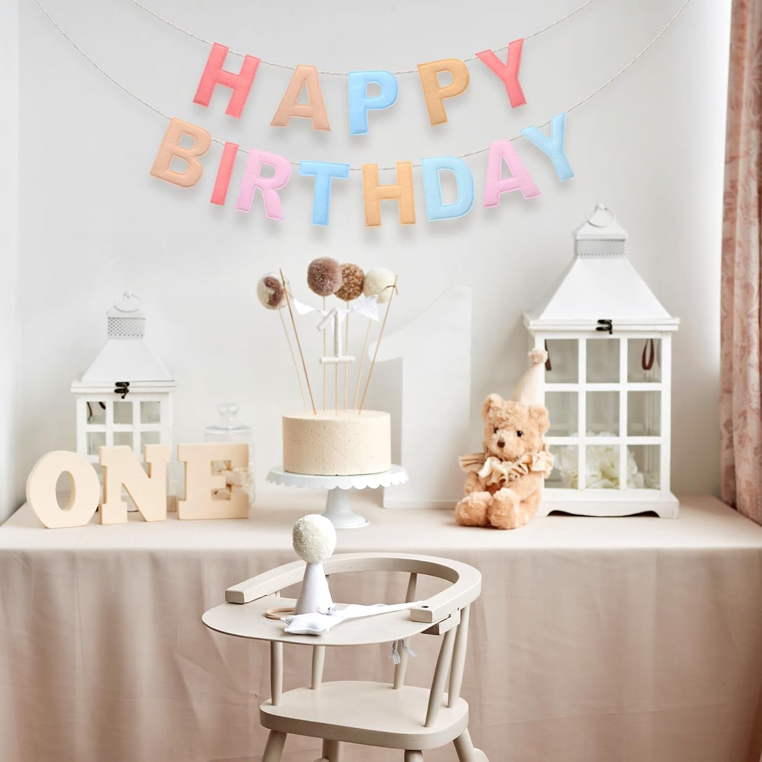 Felt Happy Birthday Garland Rainbow Banner Reusable Party Decor