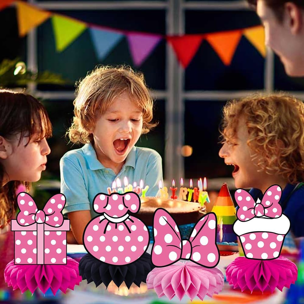 8Pcs Pink Mouse Honeycomb Table Centerpieces for Kids Parties