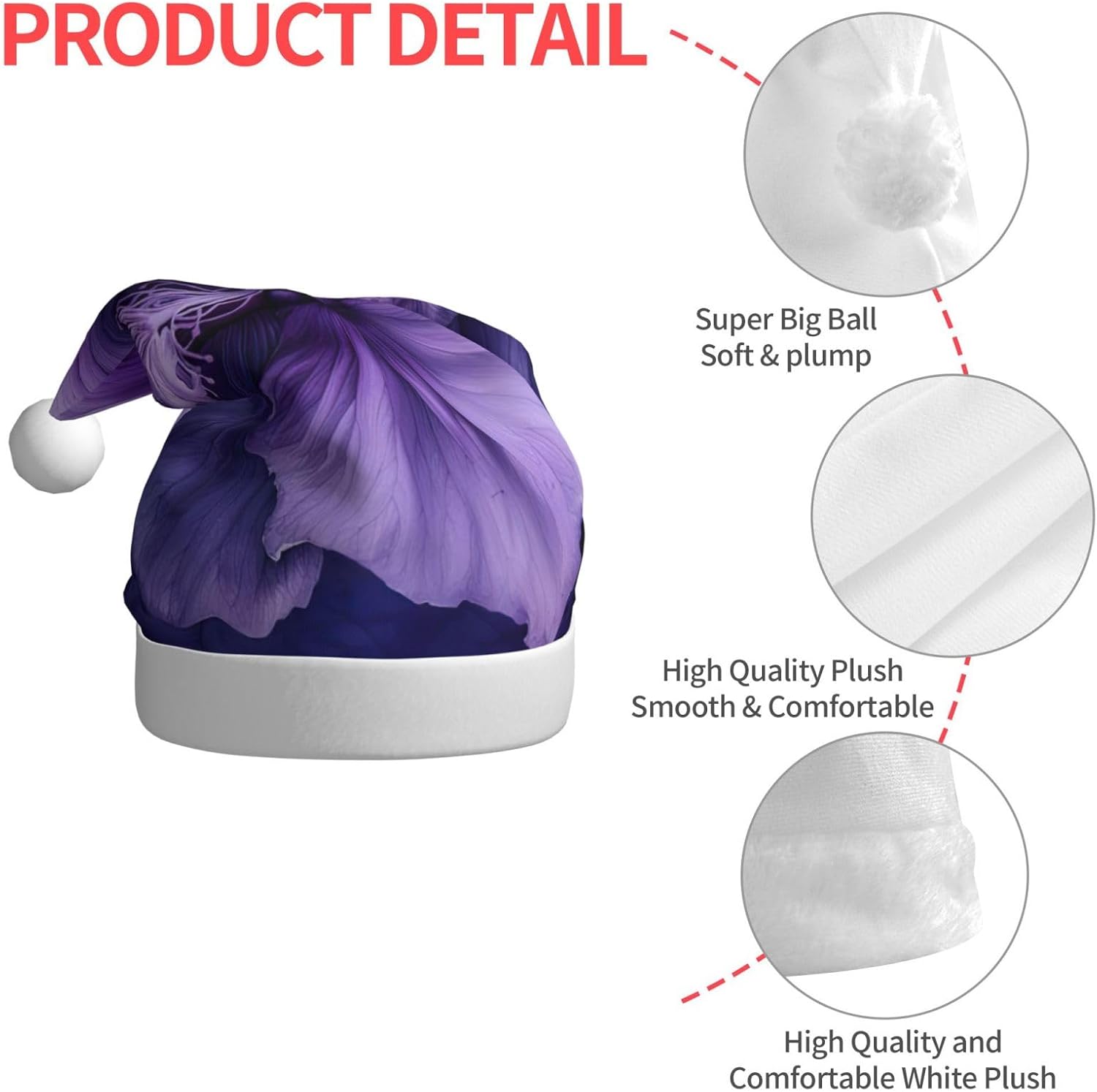 Purple Print Christmas Santa Hat Plush Funny for Adults