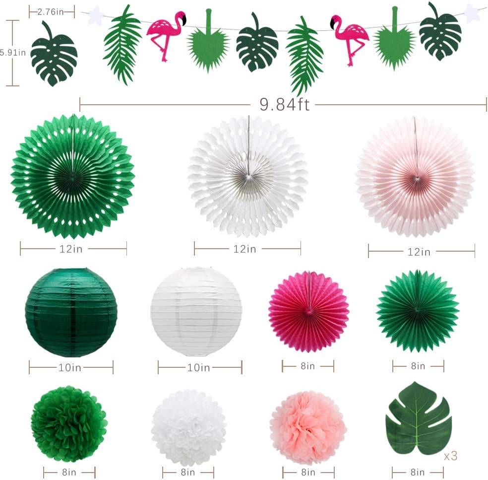 Tropical Flamingo Palm Leaf Decorations Green Summer Party Kit