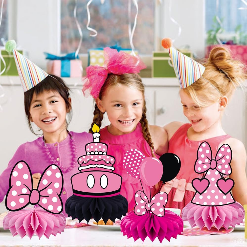 8Pcs Pink Mouse Honeycomb Table Centerpieces for Kids Parties