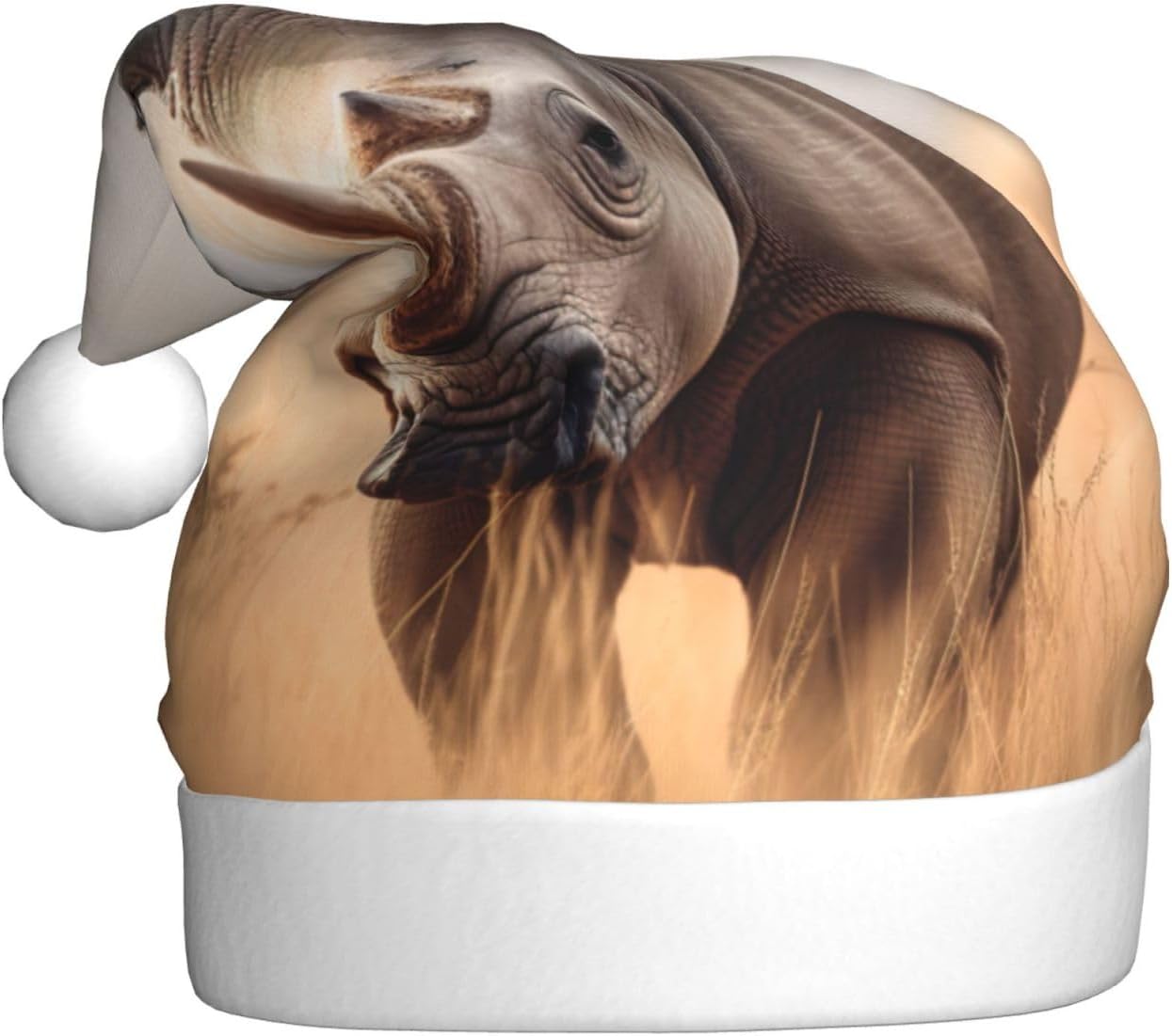 Animal Rhino Print Christmas Santa Hat Plush for Adults