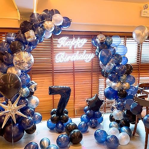60 Pcs Blue Silver Balloons Party Decor Set