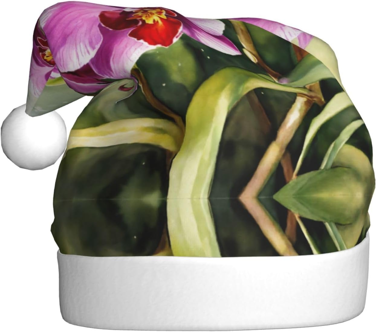 Orchid Print Christmas Santa Hat Plush for Adult