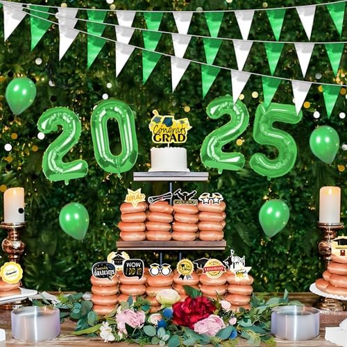 65FT Green Silver Glitter Triangle Pennant Banner Flag for Christmas Graduation Wedding