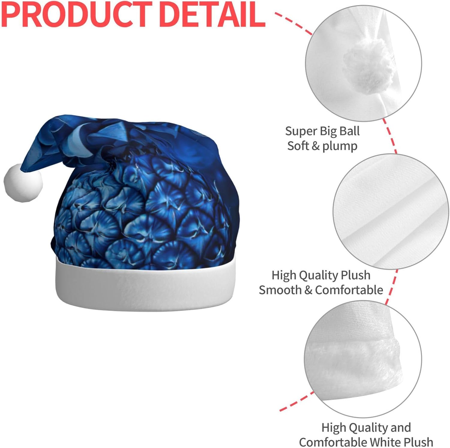 Blue Pineapple Print Christmas Santa Hat Plush for Adults