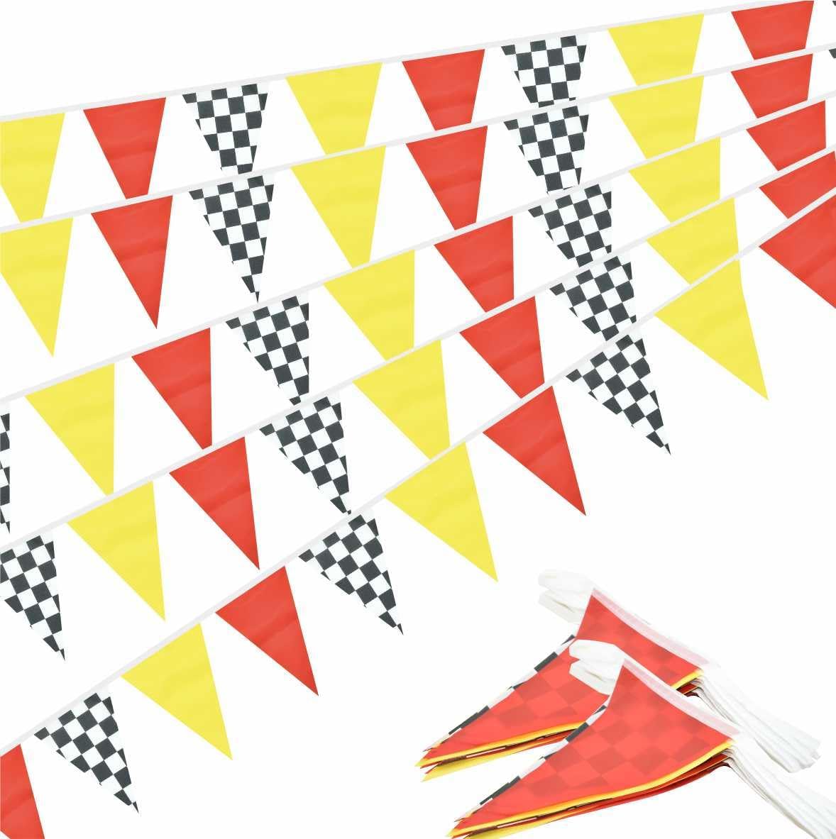Race Car Checkered Red Yellow Pennant Banner Garland Bunting Decorations