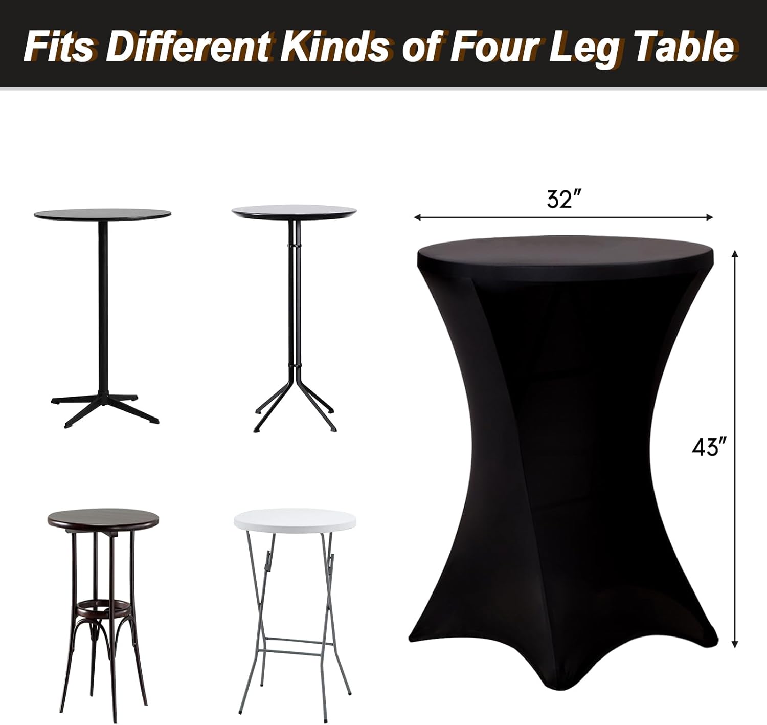 Fixwal 4 Pack Spandex Cocktail Table Covers Black Stretch Round