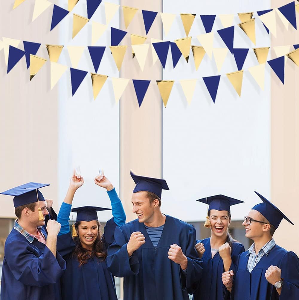 30 Ft Navy Blue Gold and Beige Party Bunting Flags