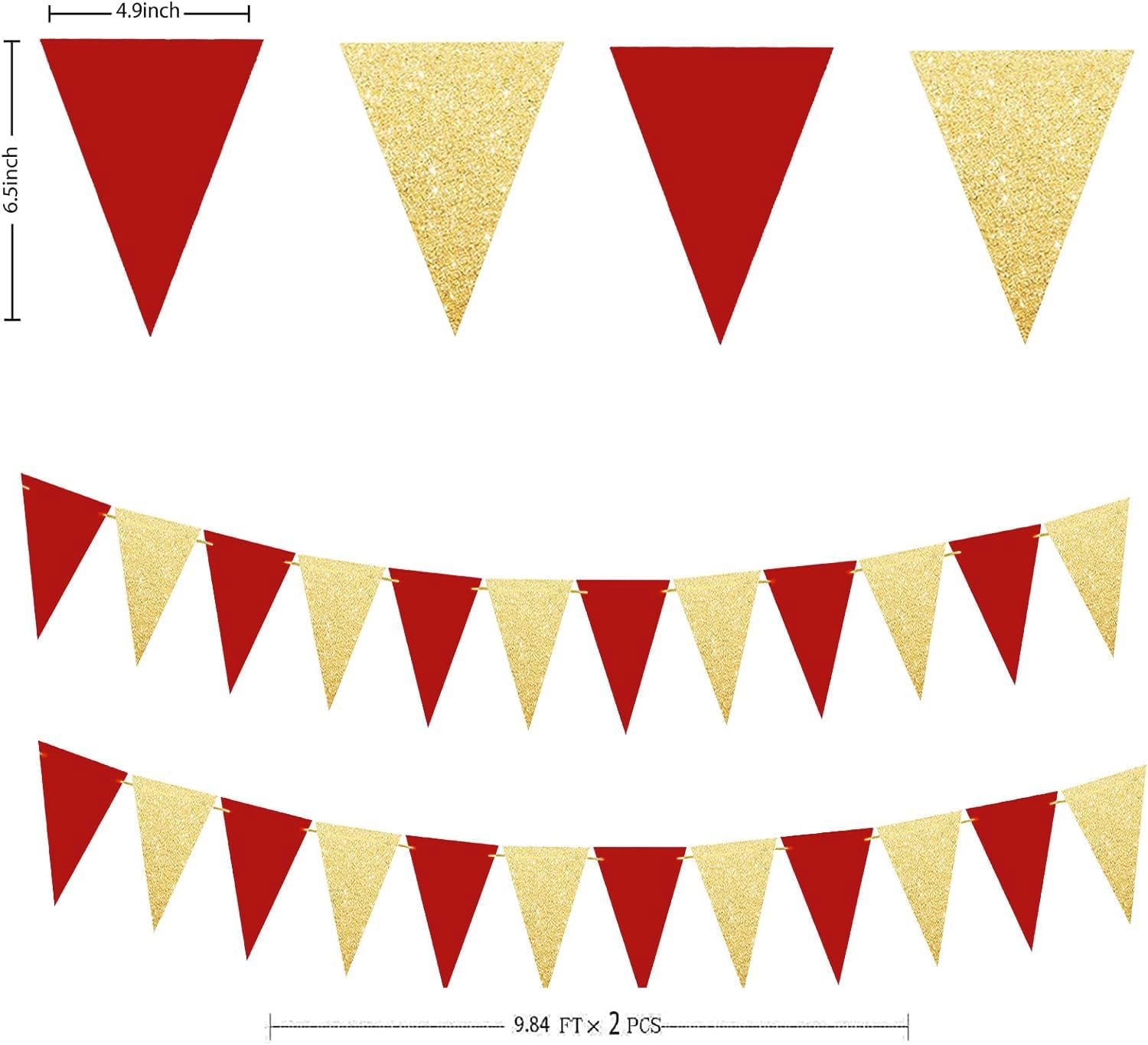 Red Gold Triangle Banners for Graduation and Christmas