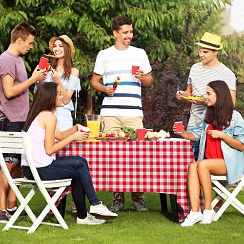 Gatherfun 3PCS Red White Gingham Waterproof Tablecloth for Easter Picnic Barbecue