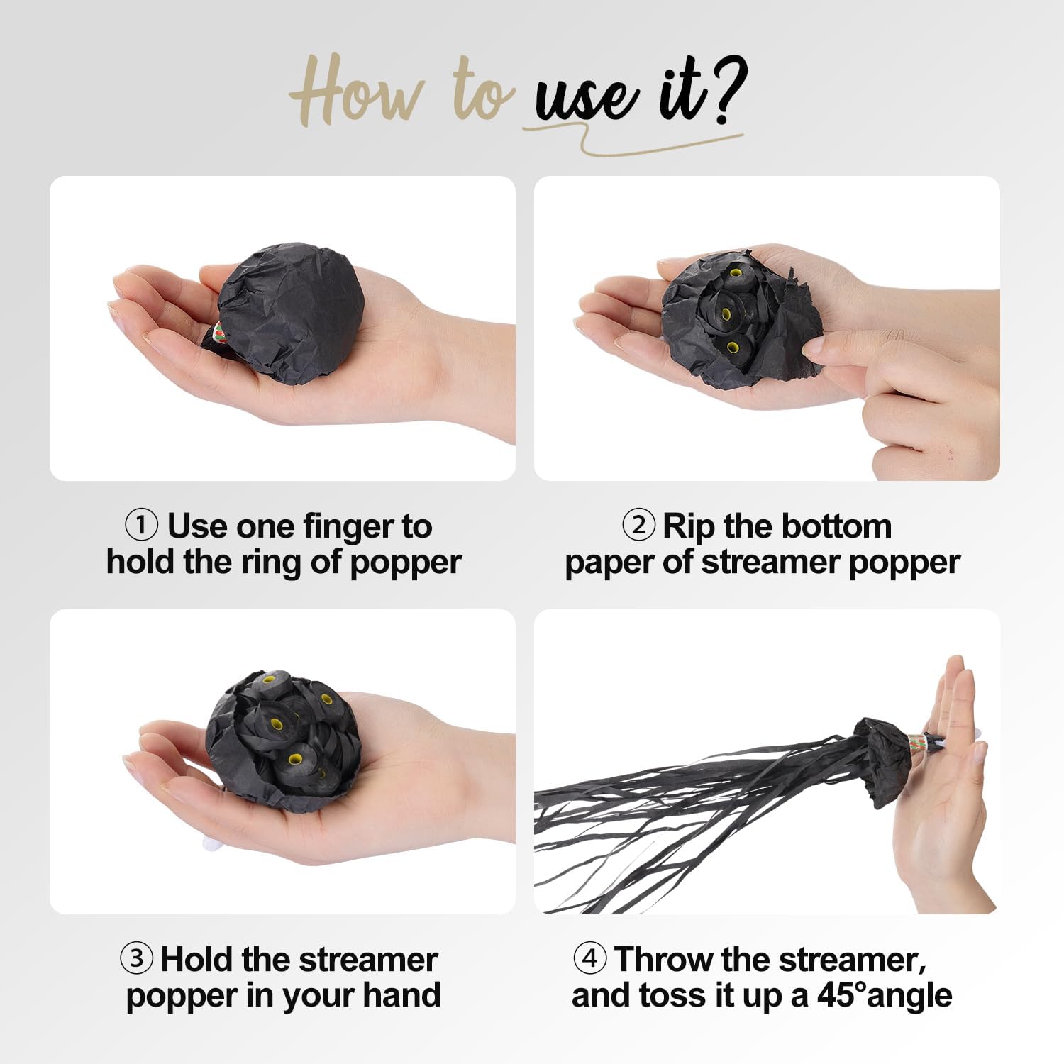 BATTIFE 10 Packs Black Streamer Poppers