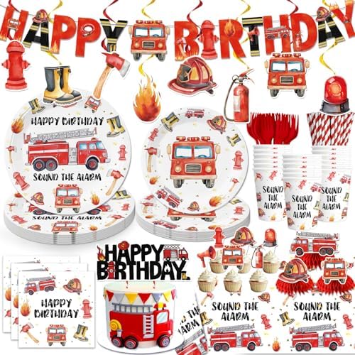 177pcs Firetruck Birthday Decorations Set for Firefighter Party