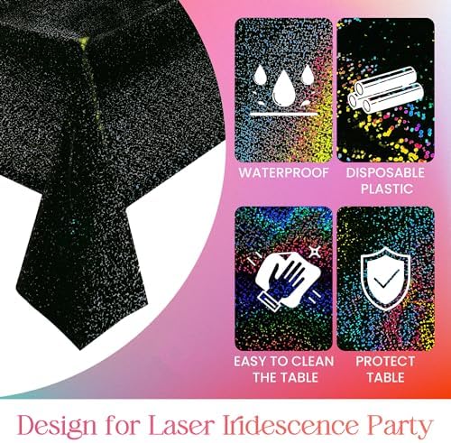 2 Pcs Black Holographic Laser Tablecloth for Parties