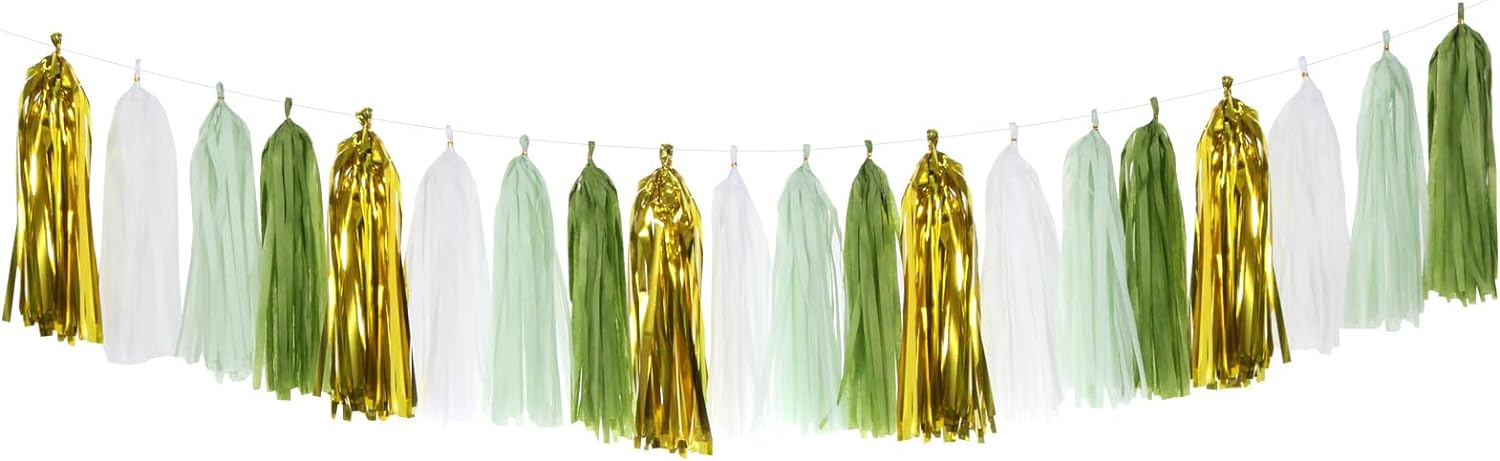 Sage Olive Green Gold Tassel Garland 20pcs