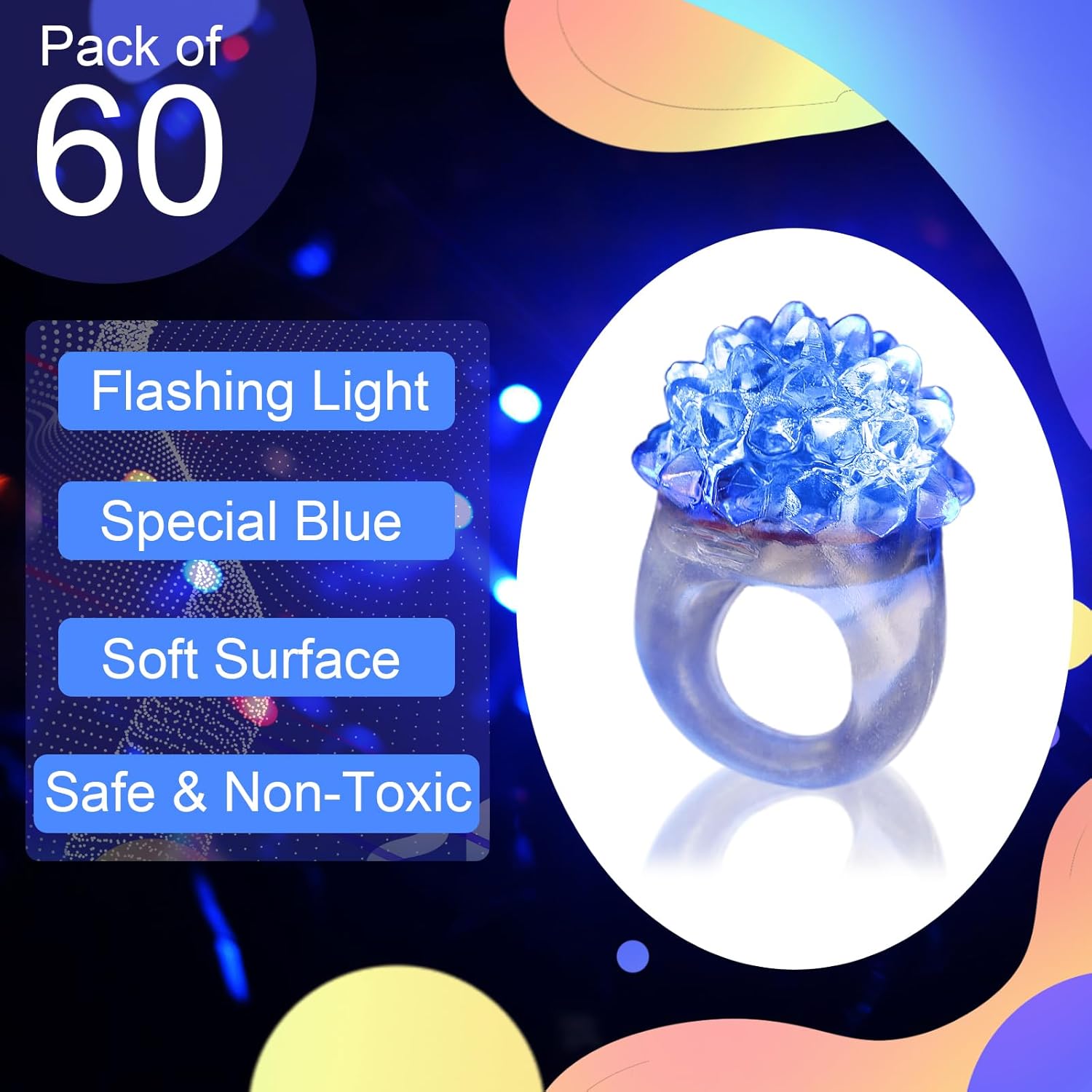 60 PCS Halloween LED Flashing Bumpy Rings with Blue Light