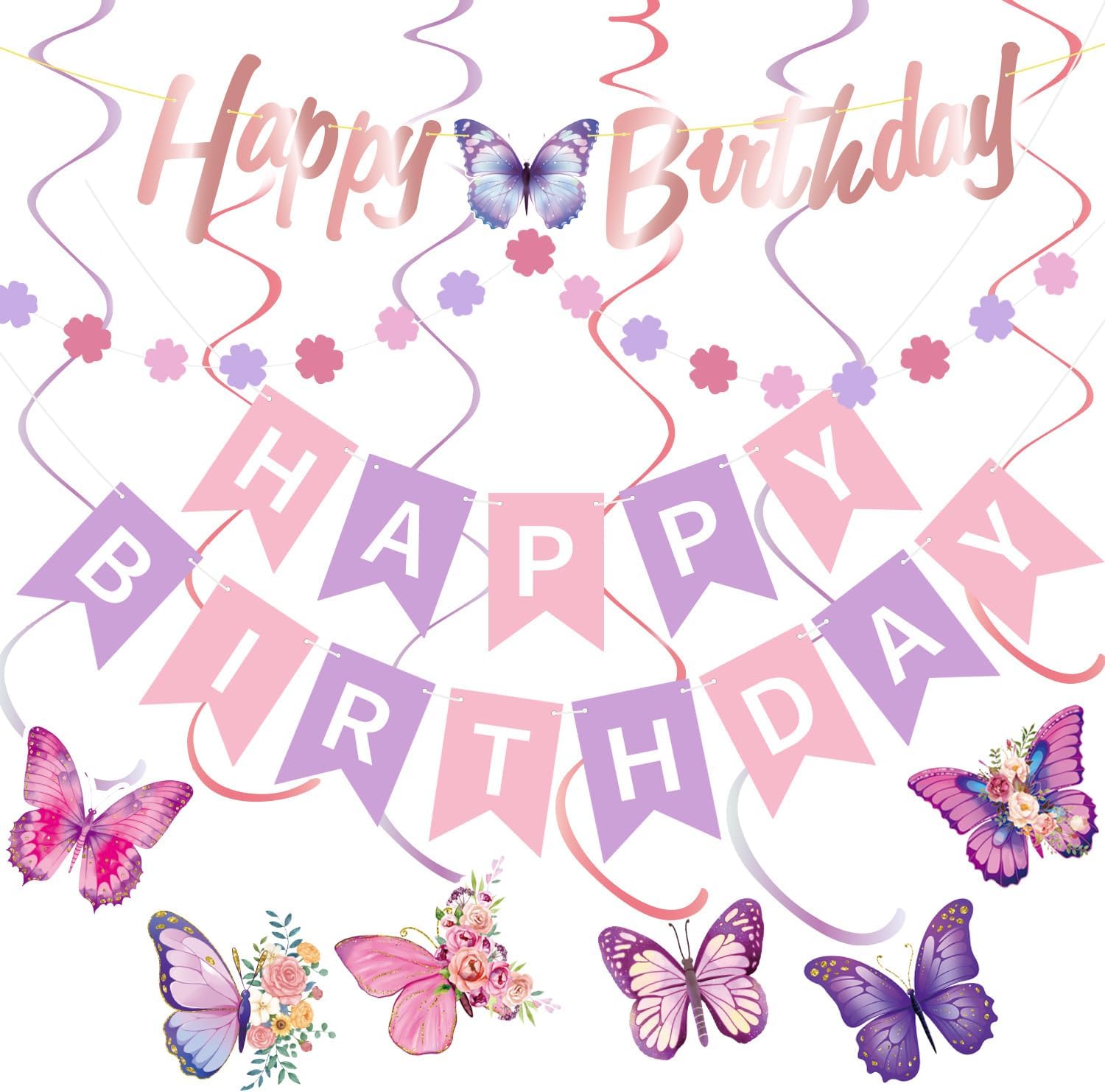 Purple Pink Birthday Decorations Set for Women Girls