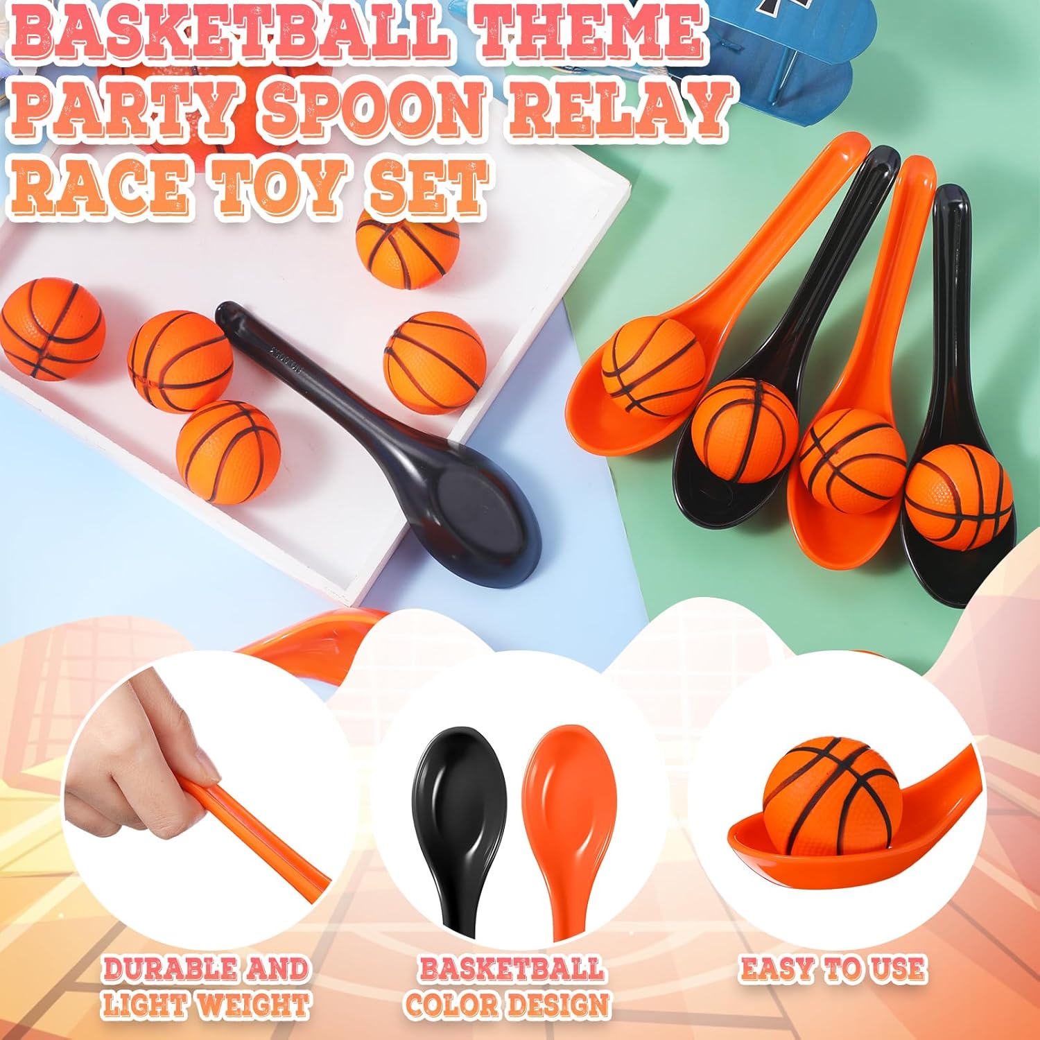 12 Pack Basketball Spoon Relay Race Game Set for Kids Adults