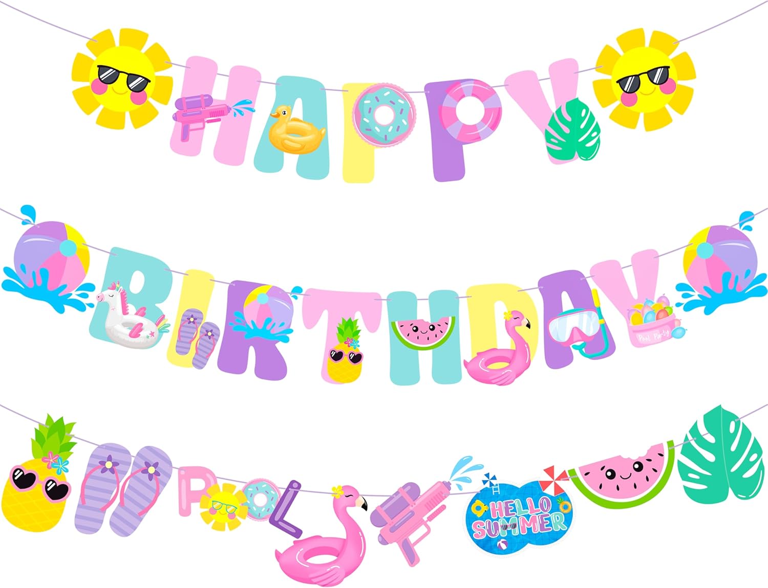 Pool Party Happy Birthday Banner Garland Decorations