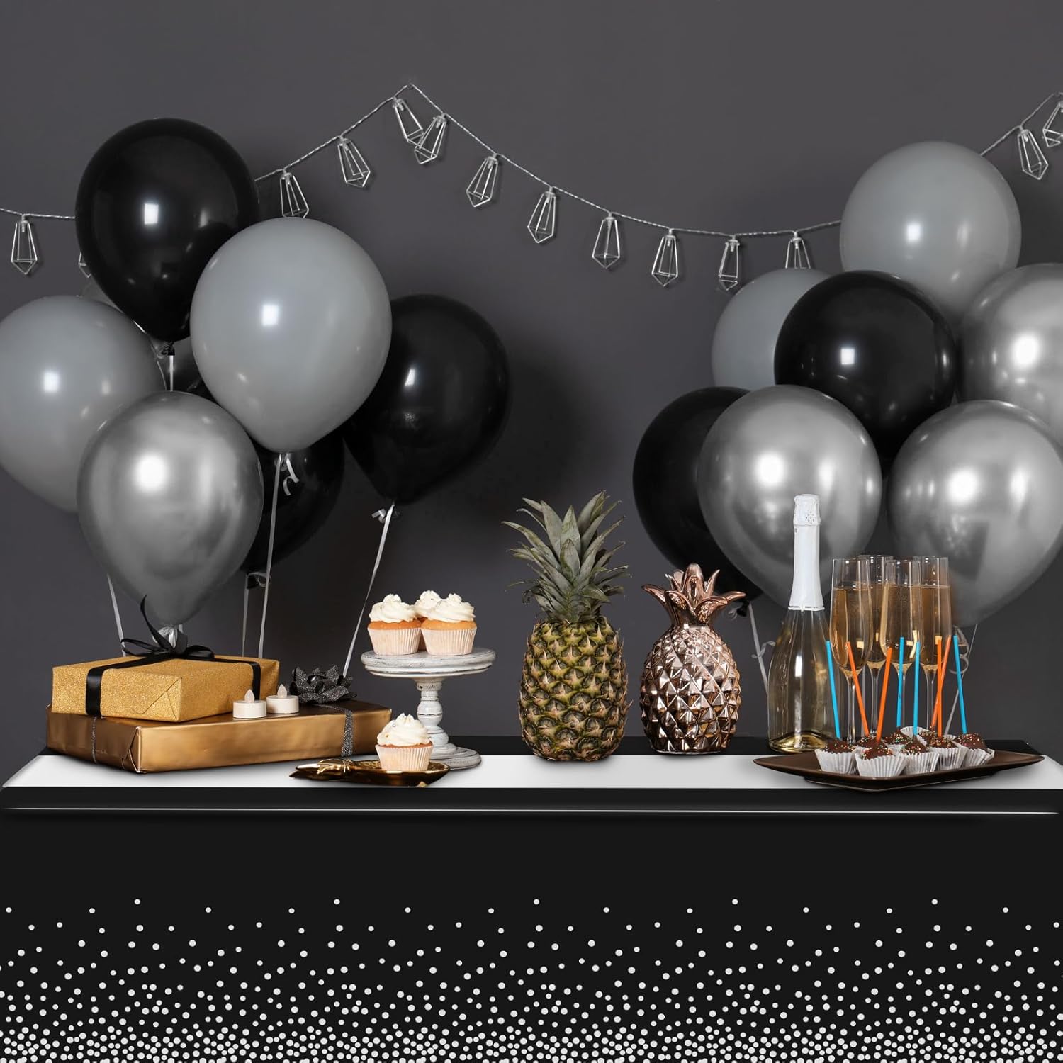 3Pcs Black and Silver Tablecloth Party Decorations