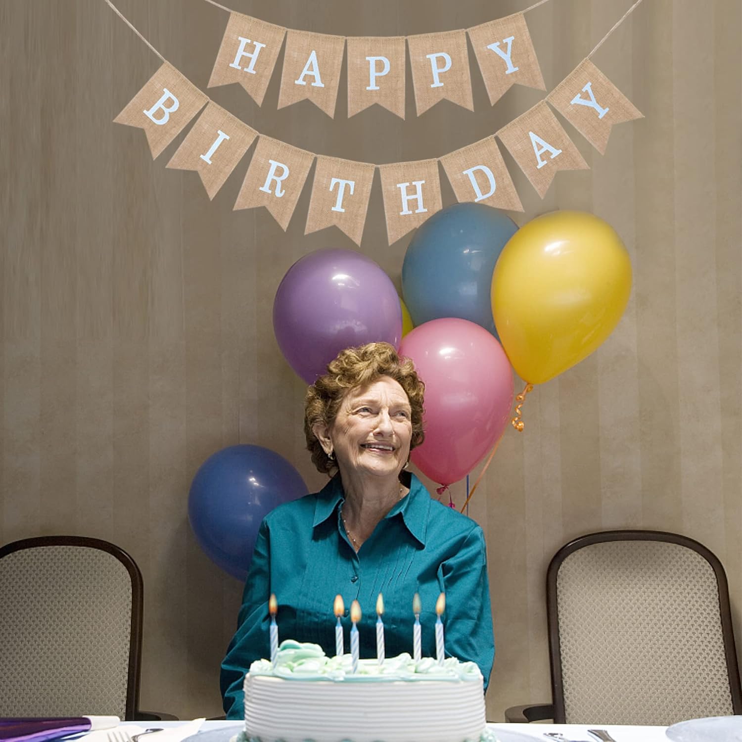 Uniwish Happy Birthday Burlap Banner 2 in 1 Decor