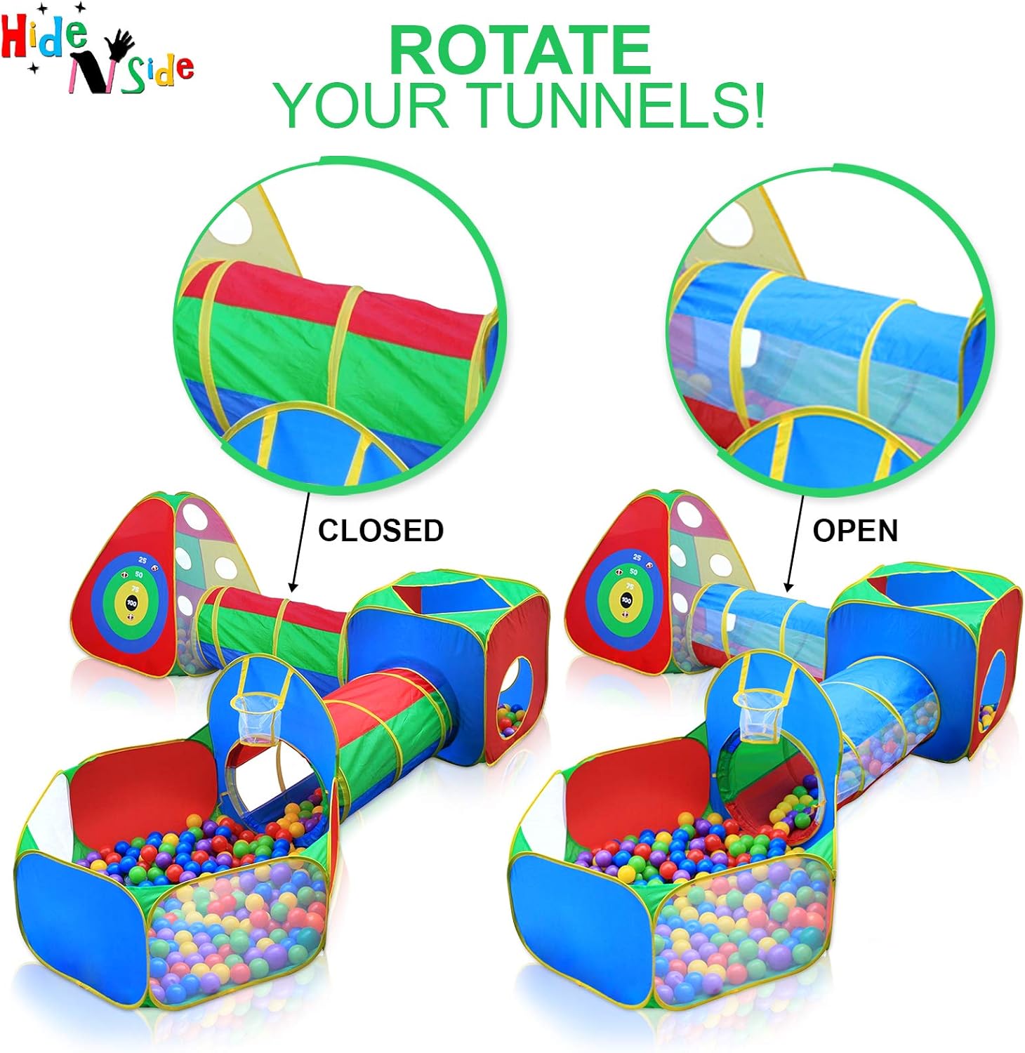 Hide N Side 5pc Kids Ball Pit Tents and Tunnels Playset