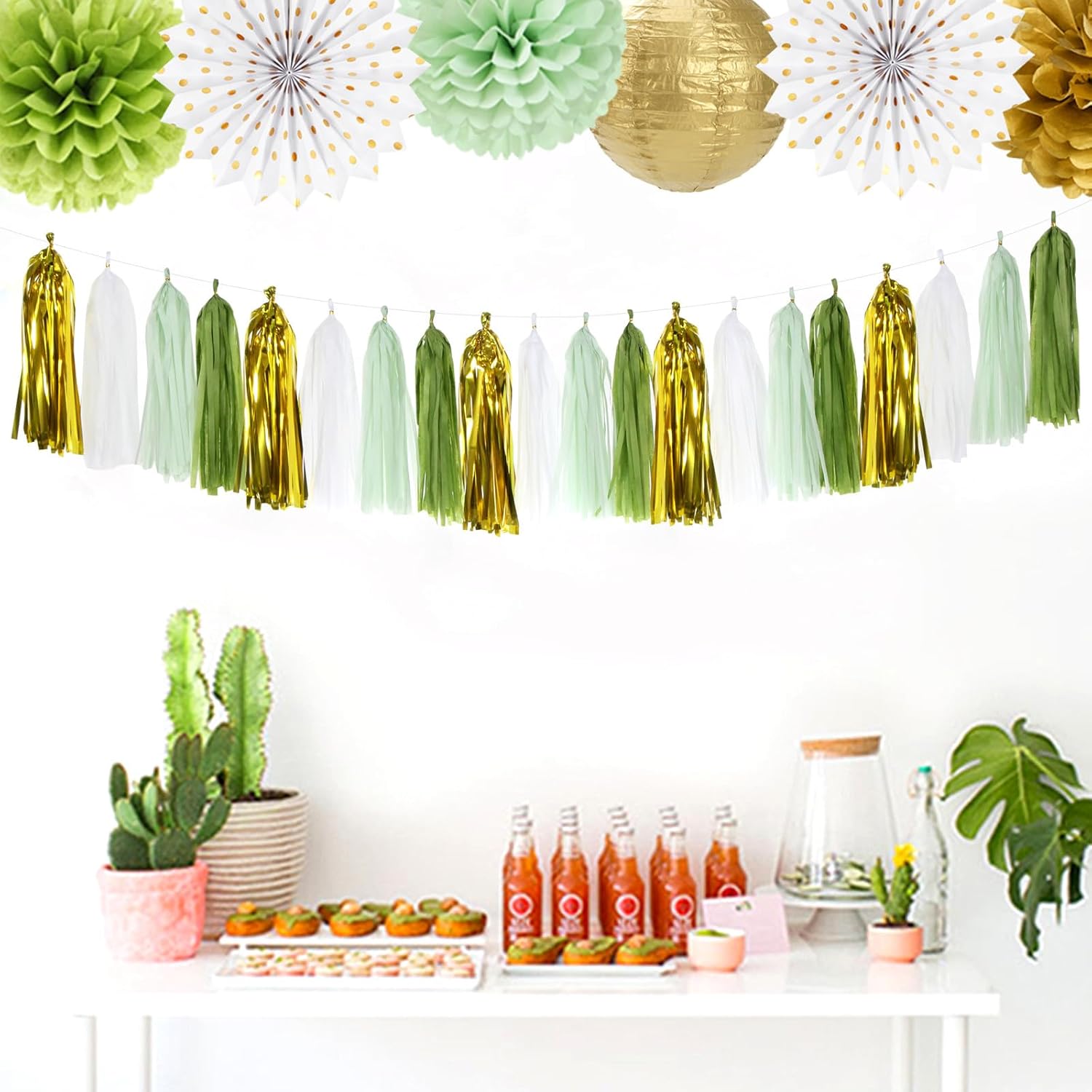 Sage Olive Green Gold Tassel Garland 20pcs