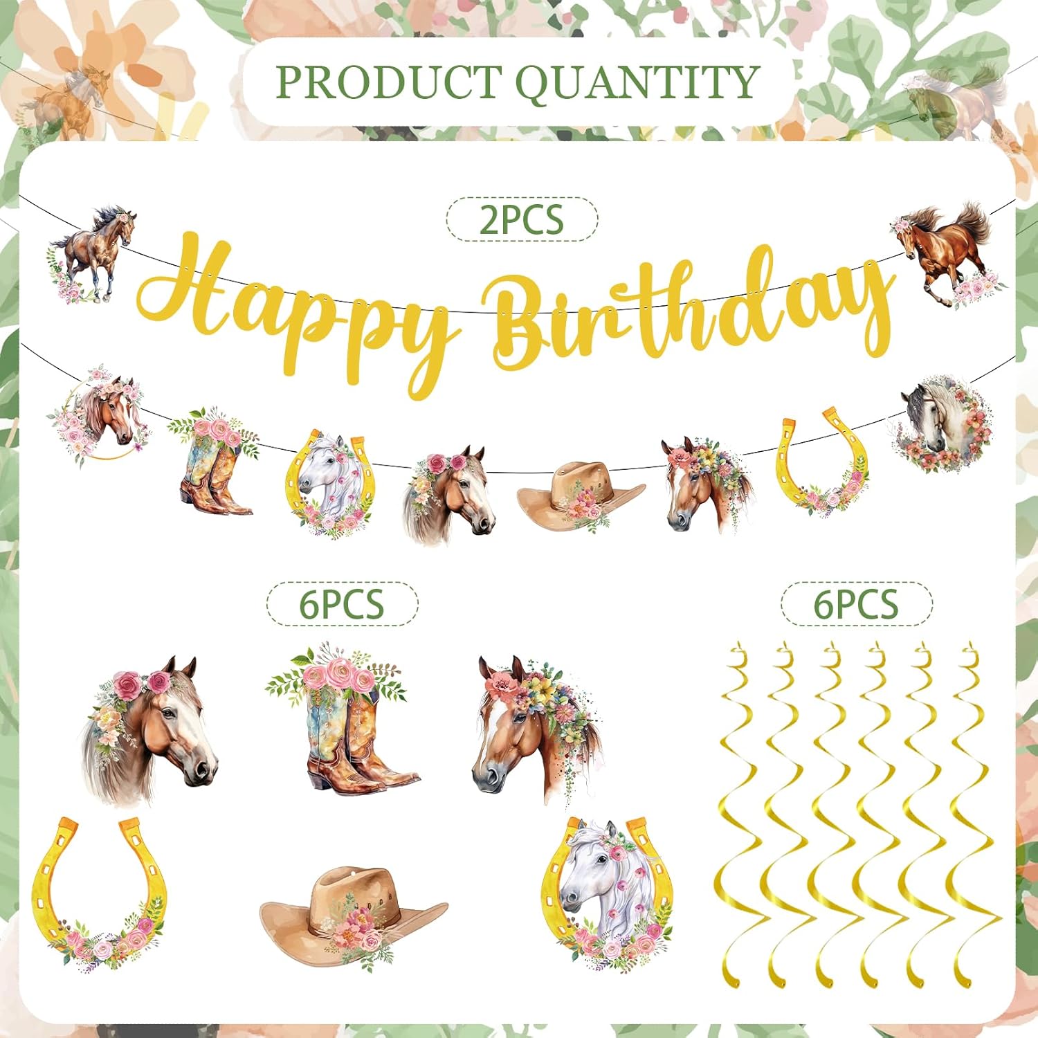 Horse Themed Birthday Decorations - 21PCS Cowgirl Party Banner Swirls