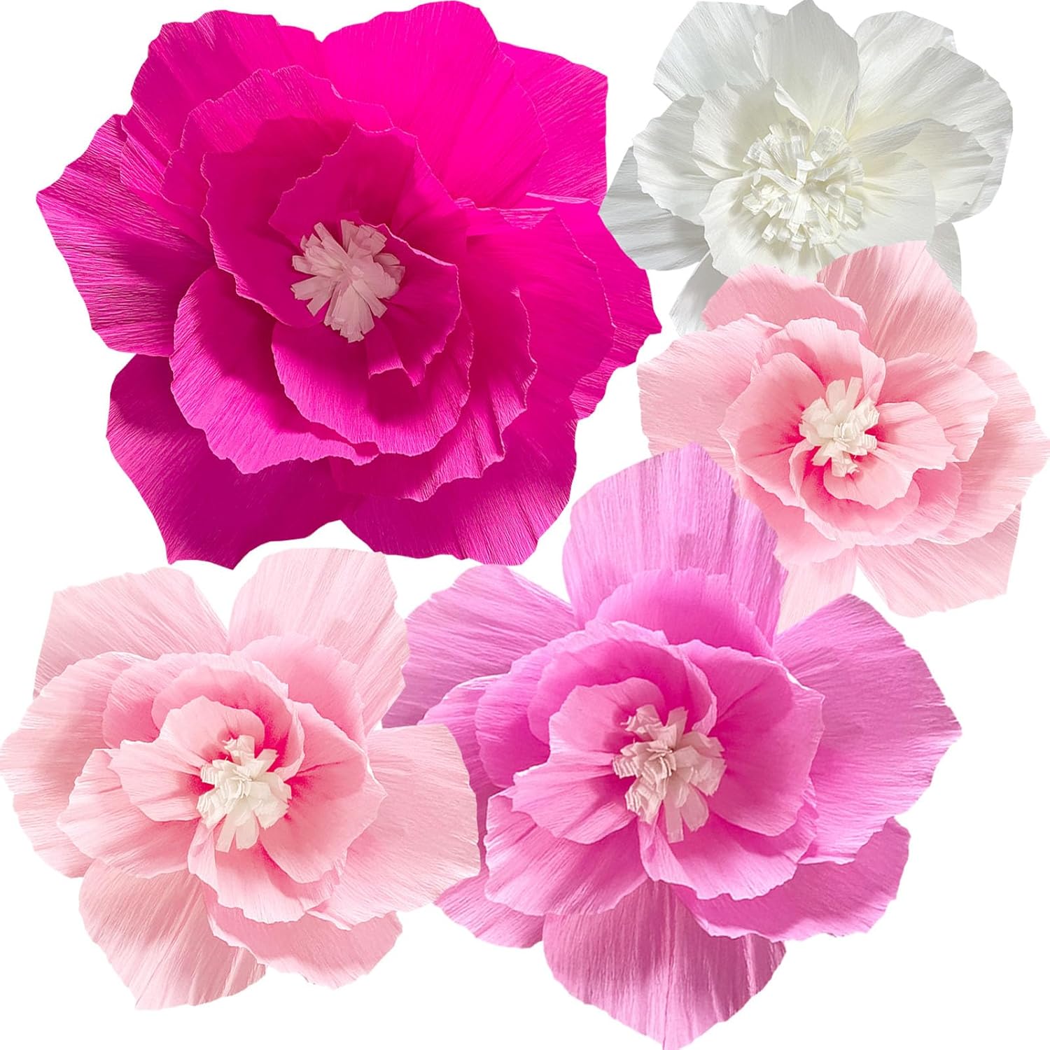 ANSOMO Pink Paper Flowers Artificial Crepe Tissue Wall Decor