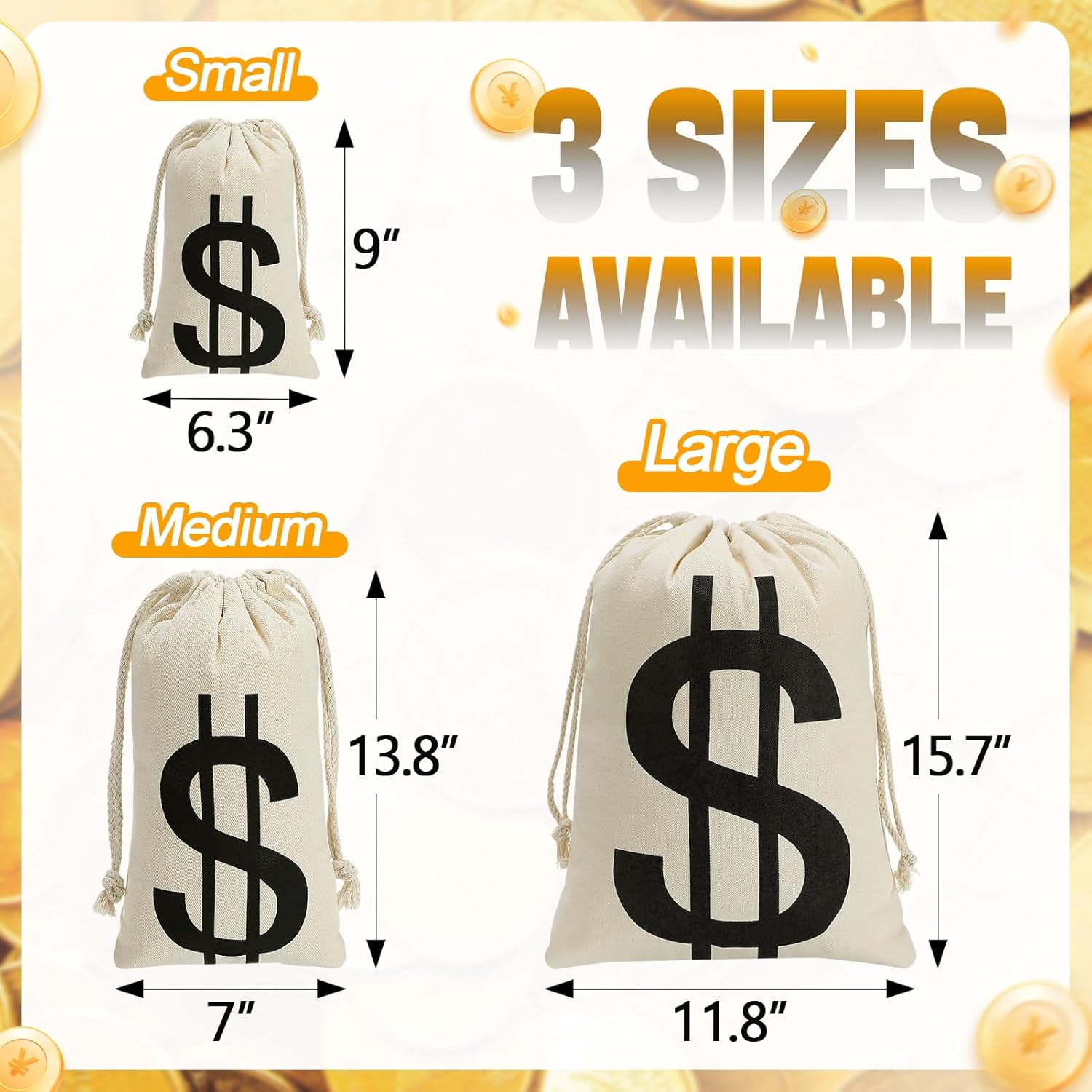 4Pcs Halloween Canvas Money Bags with Dollar Sign for Costume Parties