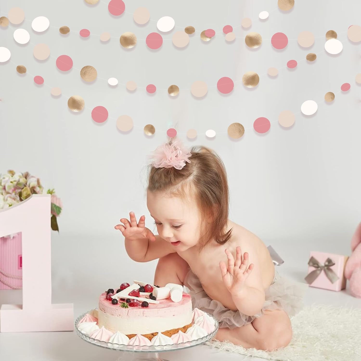 Champagne Gold Dusty Pink Circle Dot Garland
