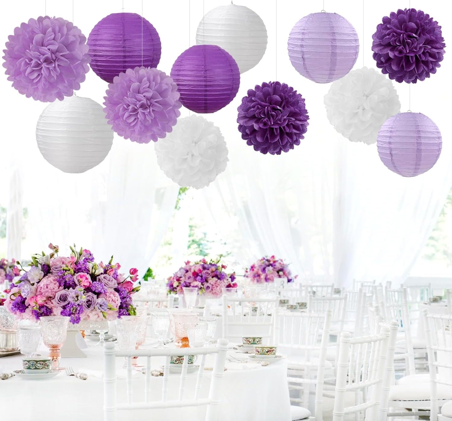 Purple White Lavender Decorations 15PCS Party Kit