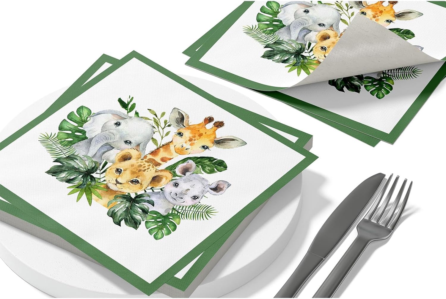 Yuzioey 50 Pcs Safari Napkins Jungle Animals Disposable Tableware