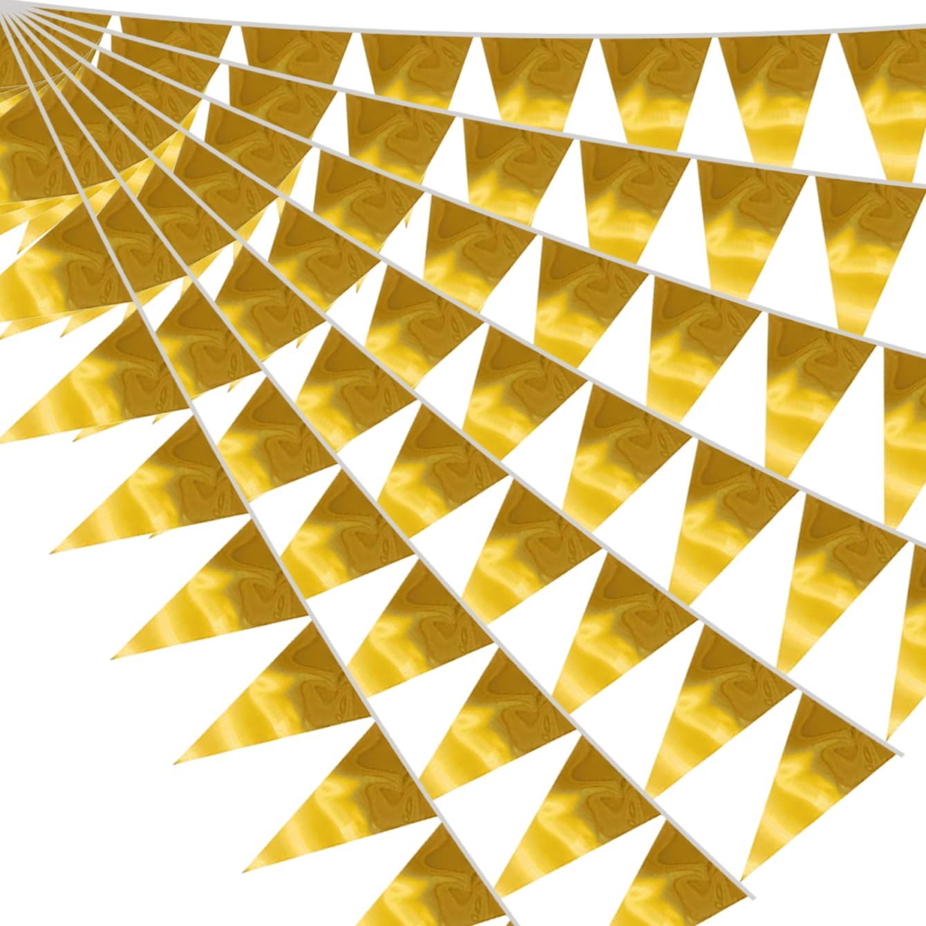 40M Gold Triangle Pennant Banner Garland for Parties