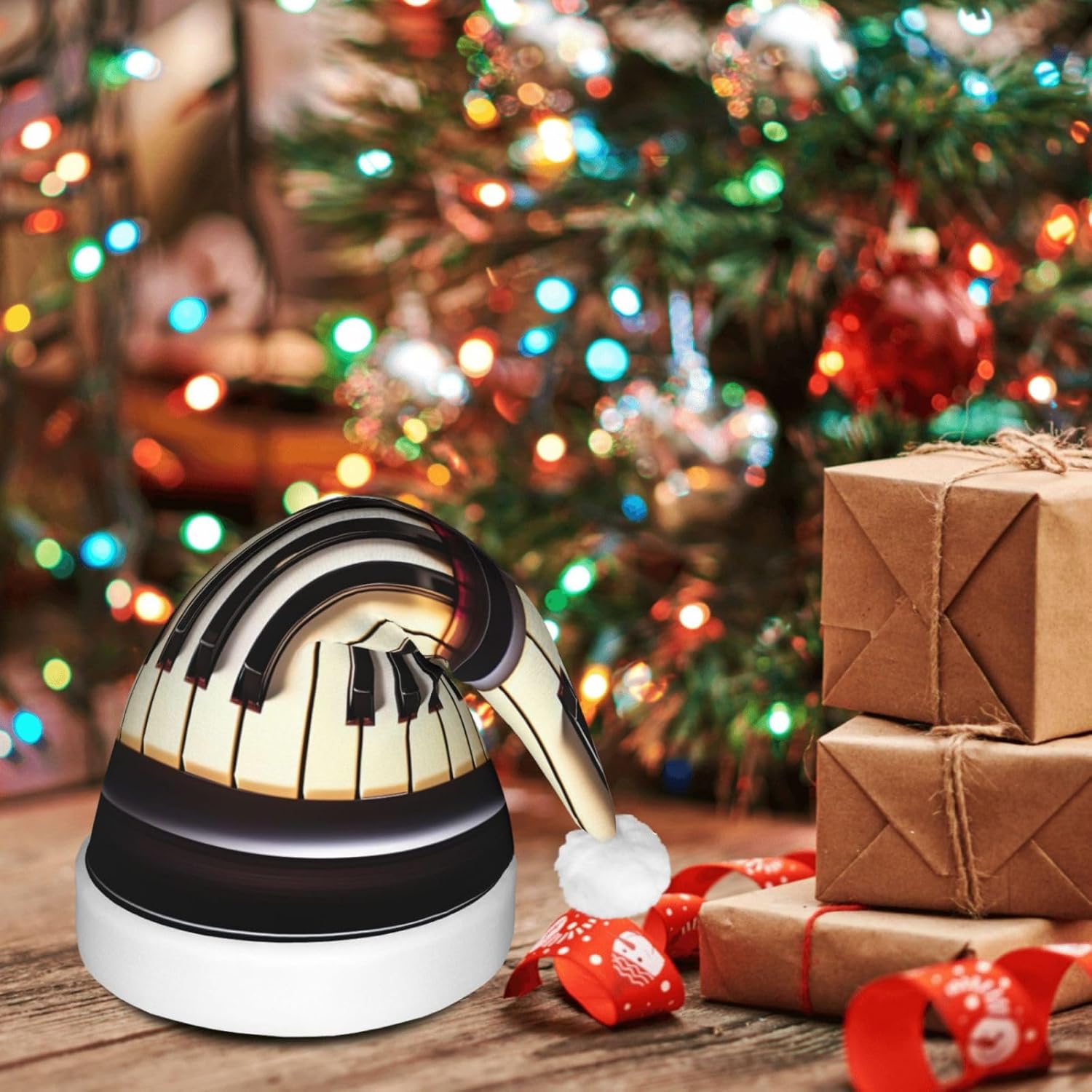 Piano Keys Musical Notes Print Christmas Hat with LED Lights