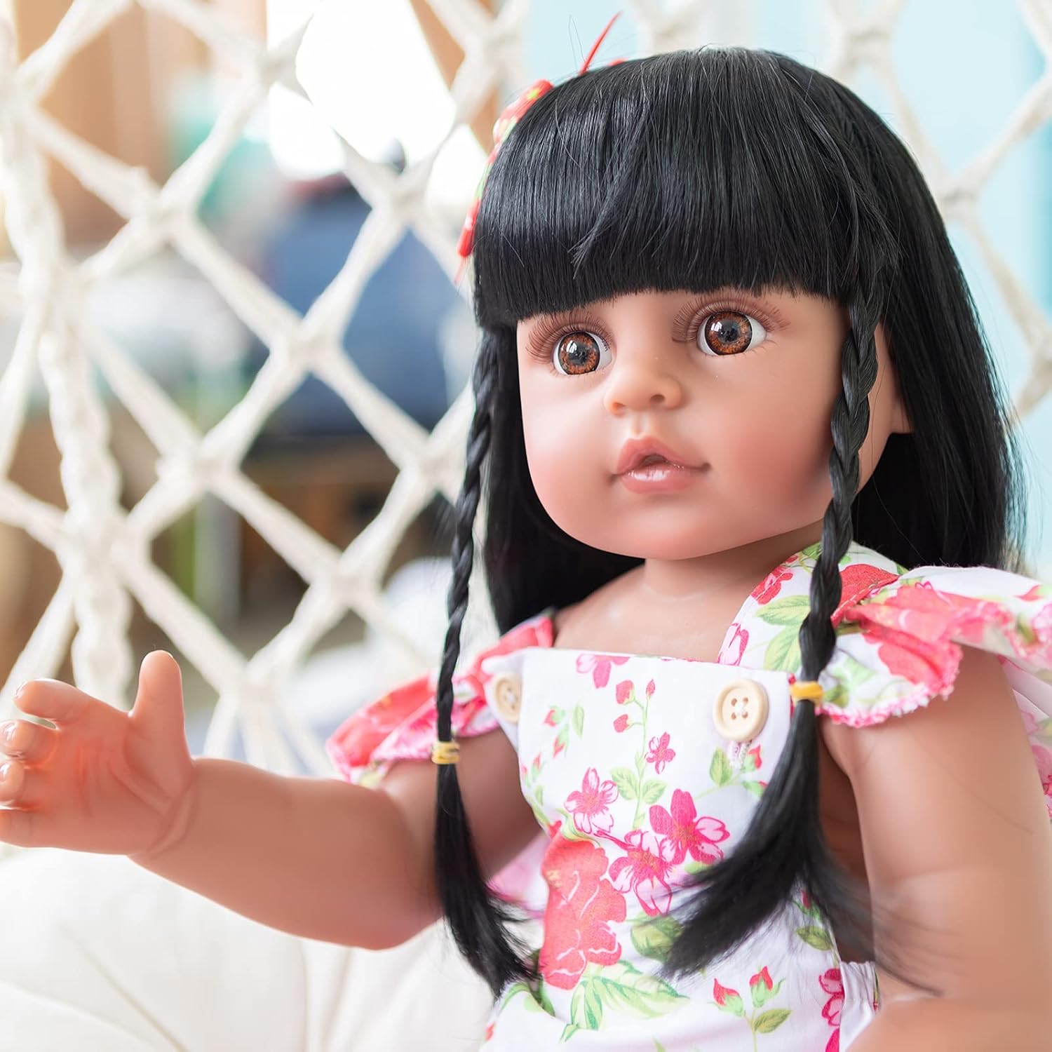 Angelbaby Realistic Black Reborn Baby Doll with Long Hair
