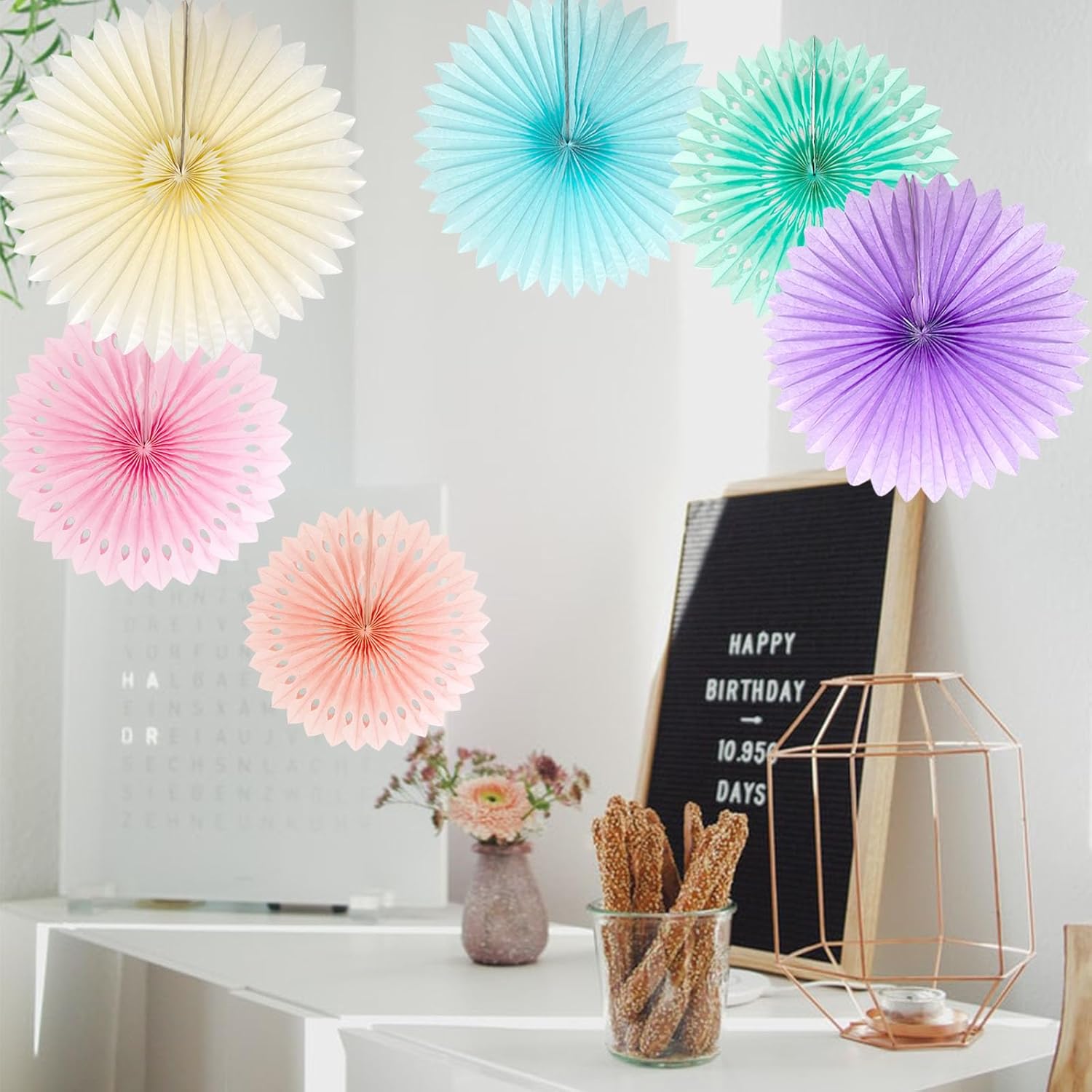 Pastel Rainbow Paper Fans Decorations