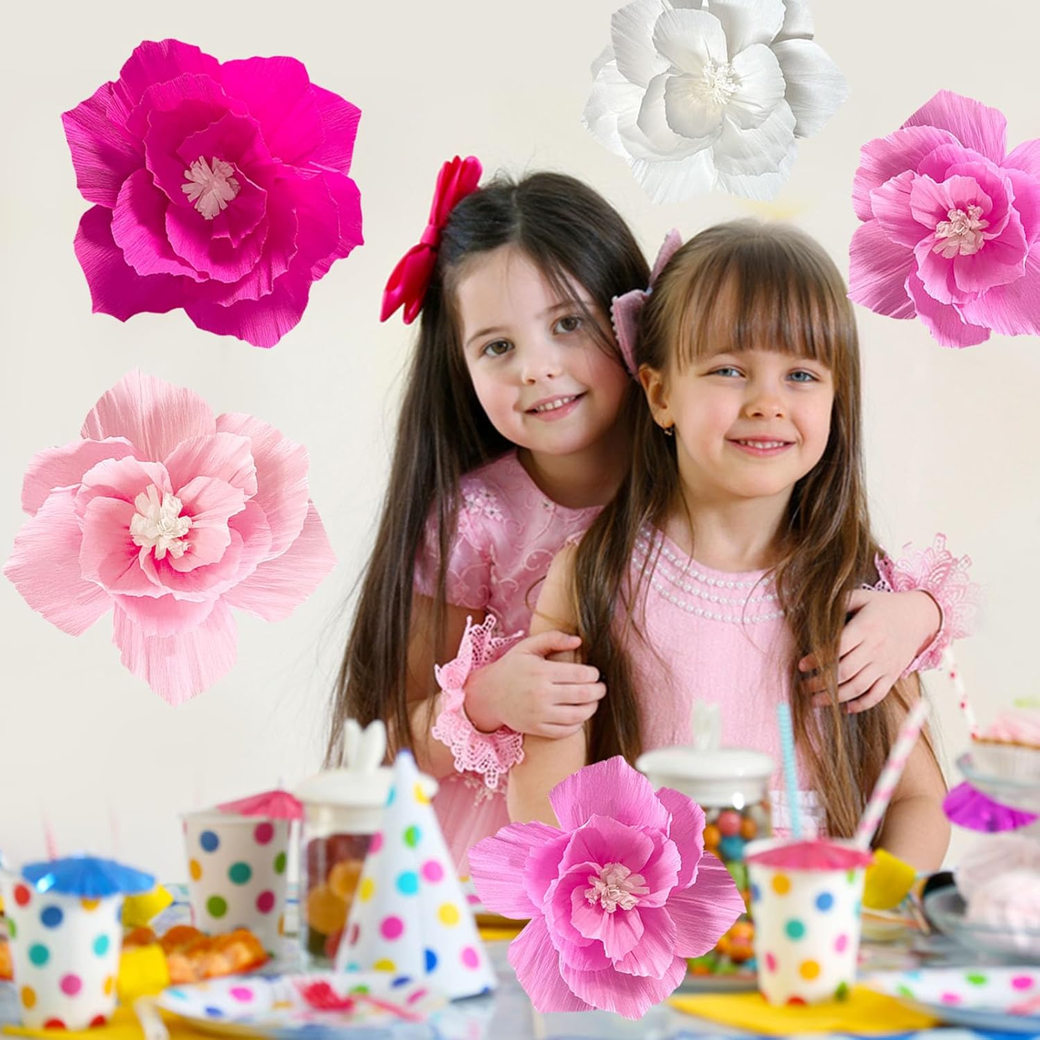 ANSOMO Pink Paper Flowers Artificial Crepe Tissue Wall Decor