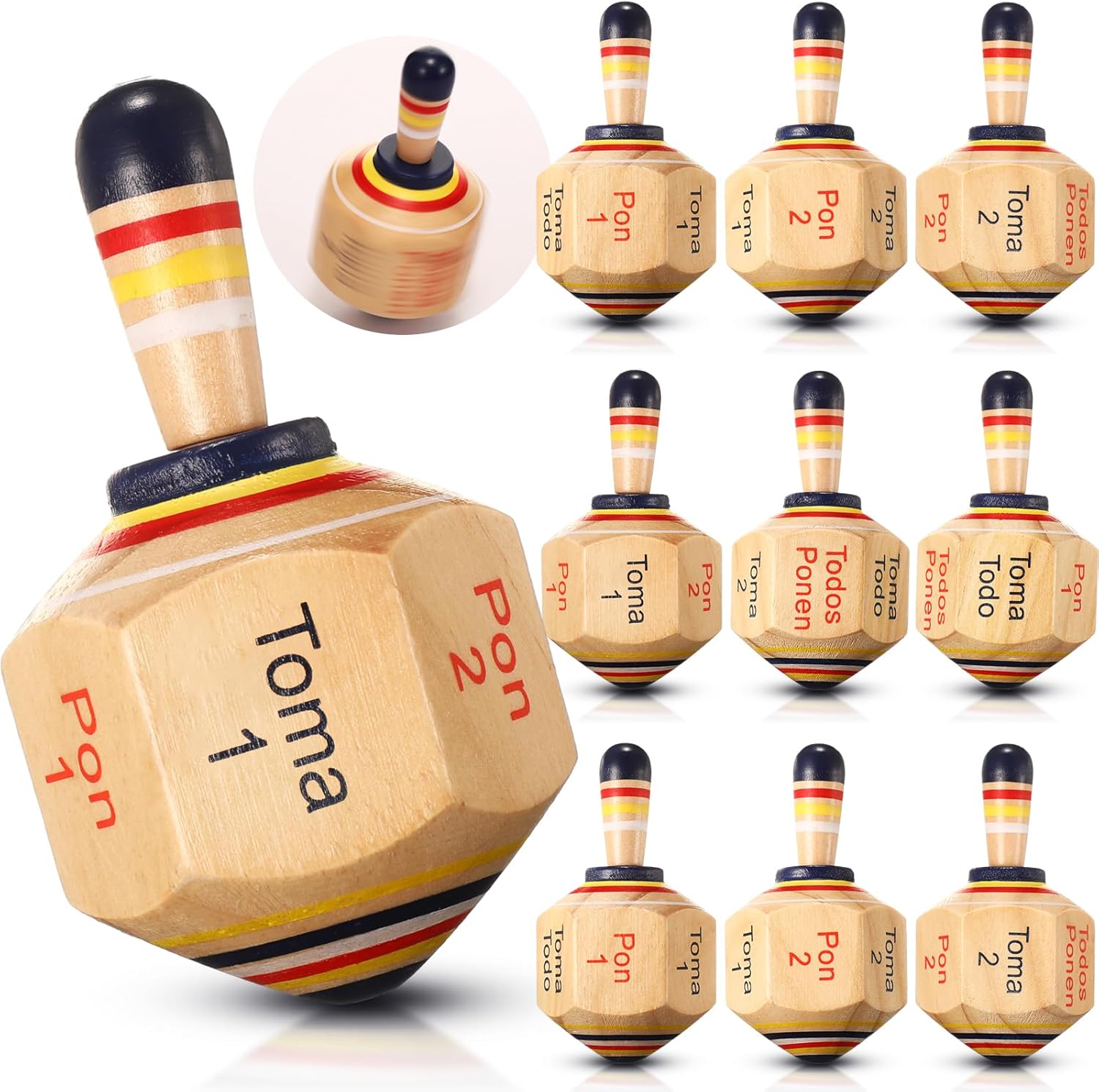 Poen 5 Piece Wooden Toma Todo Set Classic Mexican Spinning Top Game