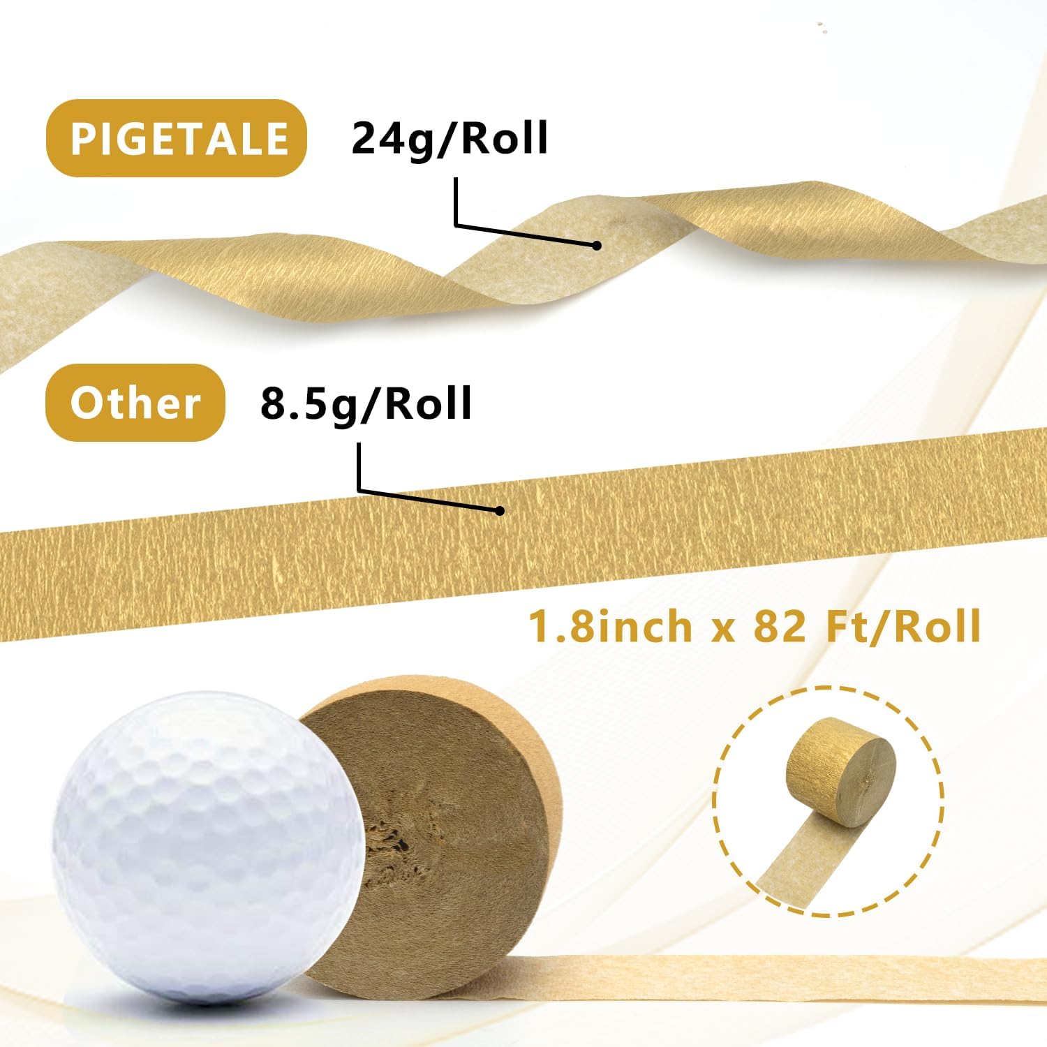 4 Rolls Metallic Gold Crepe Paper Streamers 328ft Total