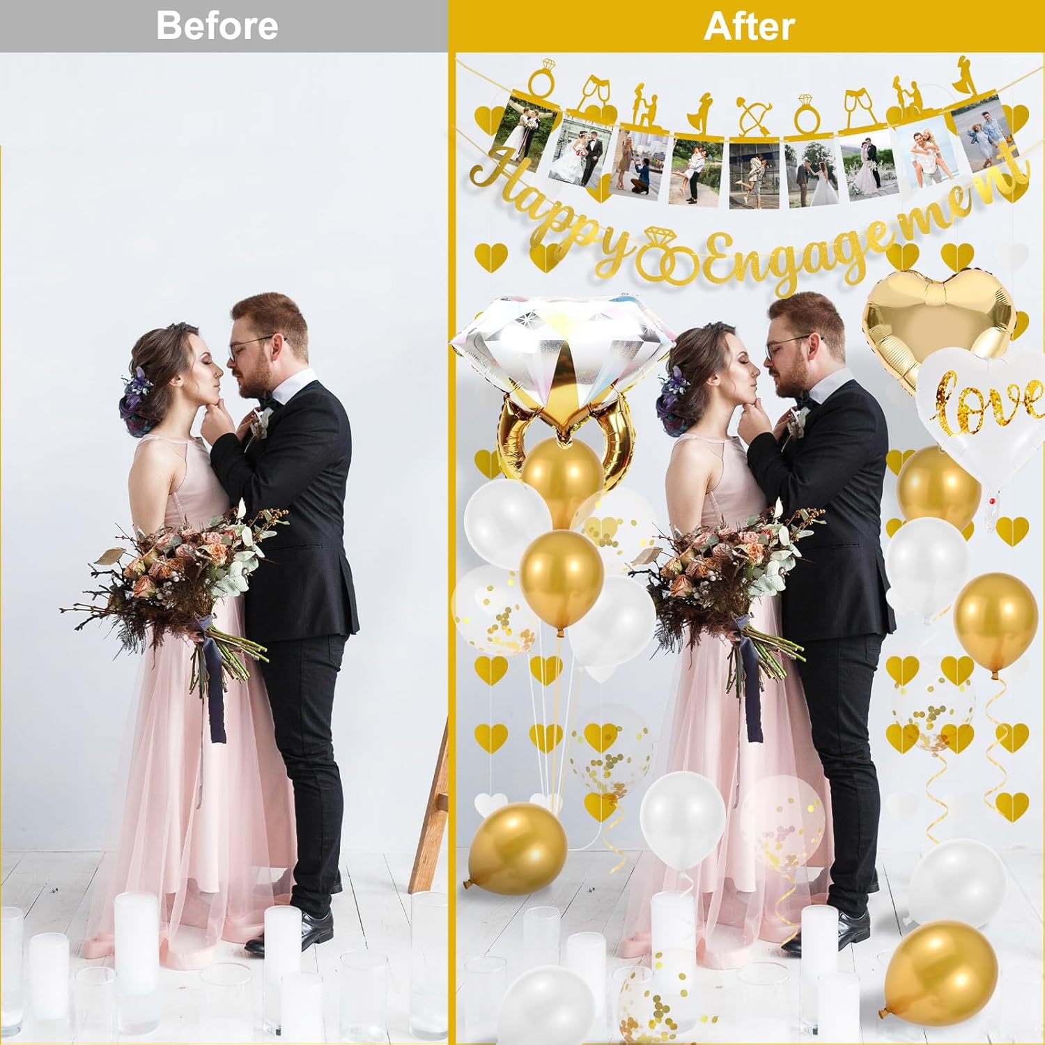 Gold Engagement Congratulations Decor Set