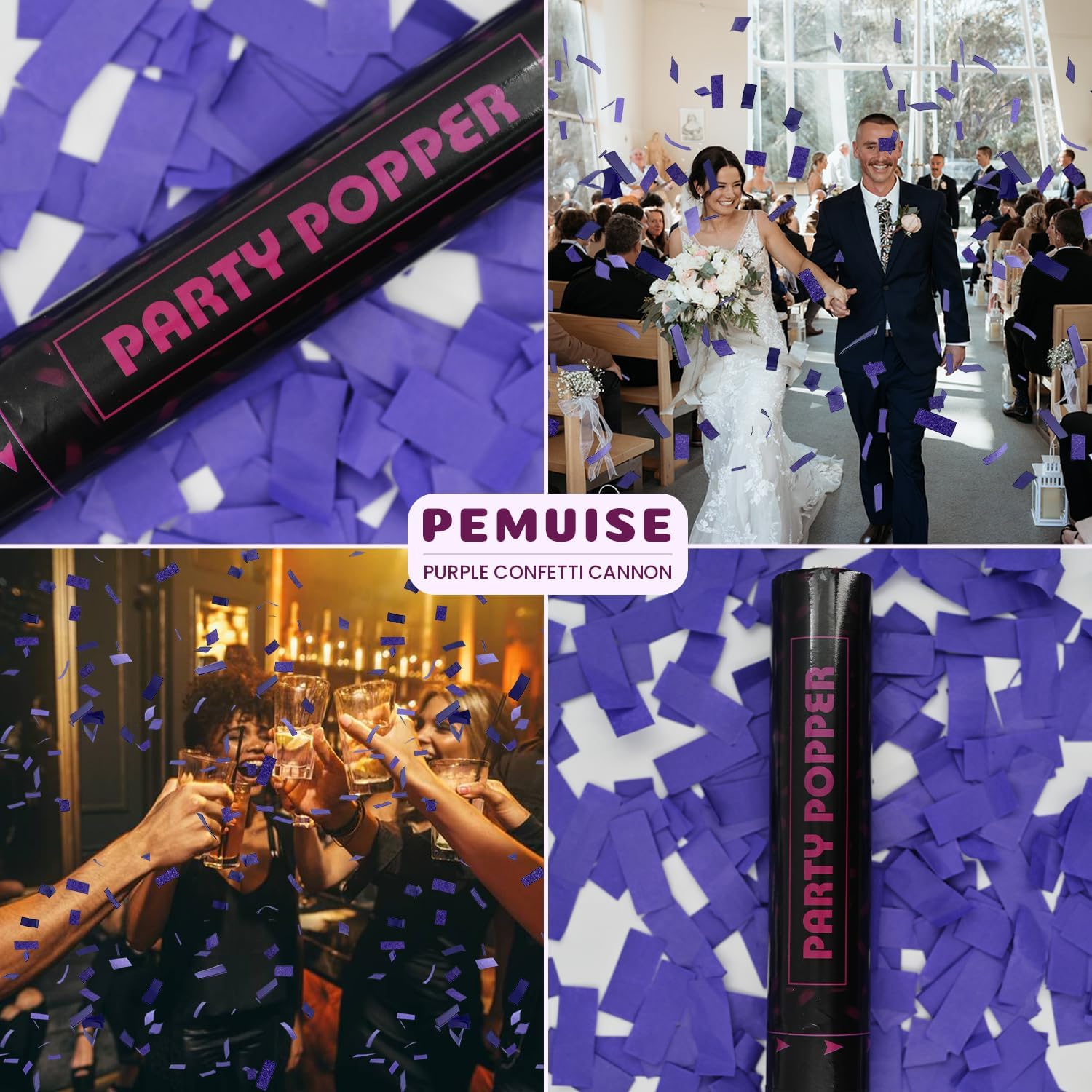 Purple Confetti Poppers 12 Pack Cannon for Parties