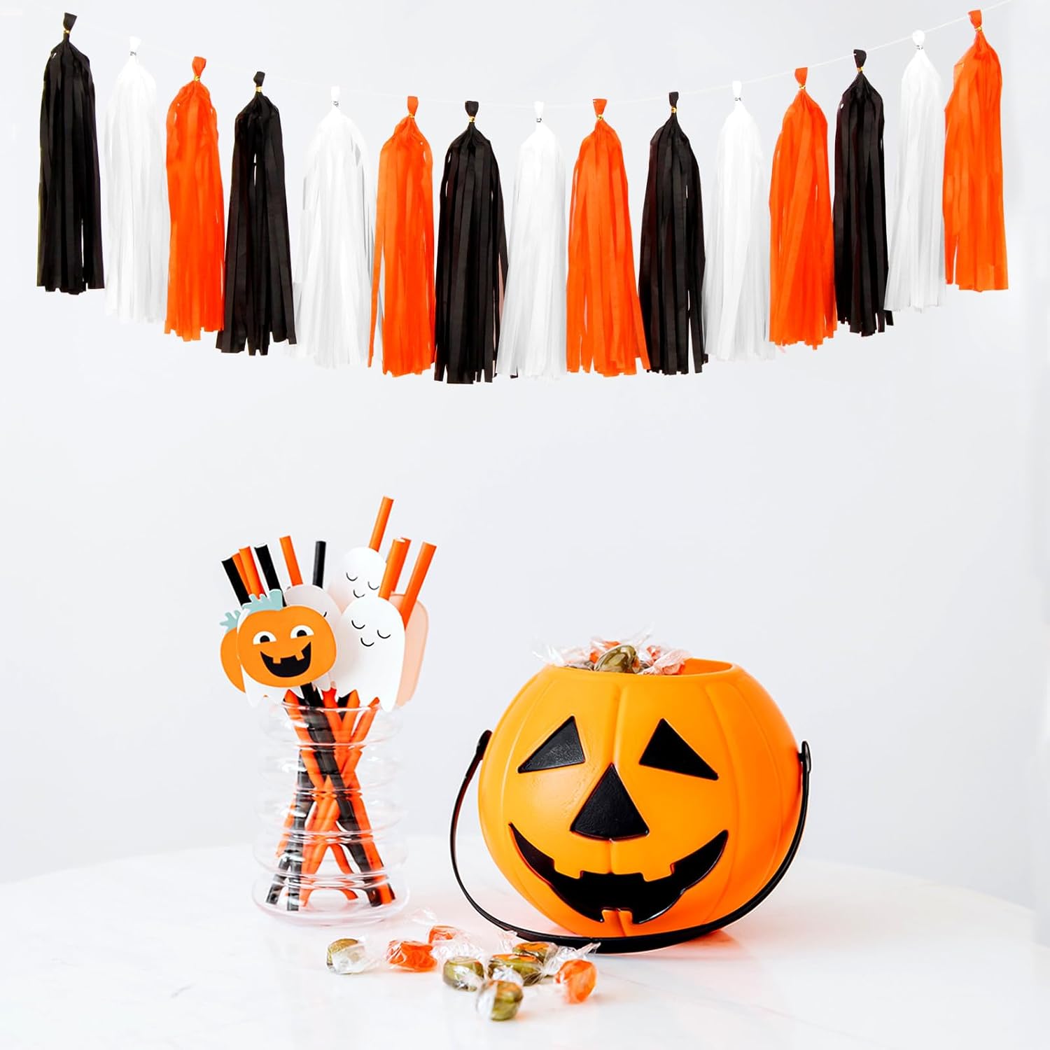 Panduola Black White Orange Halloween Garland Decorations