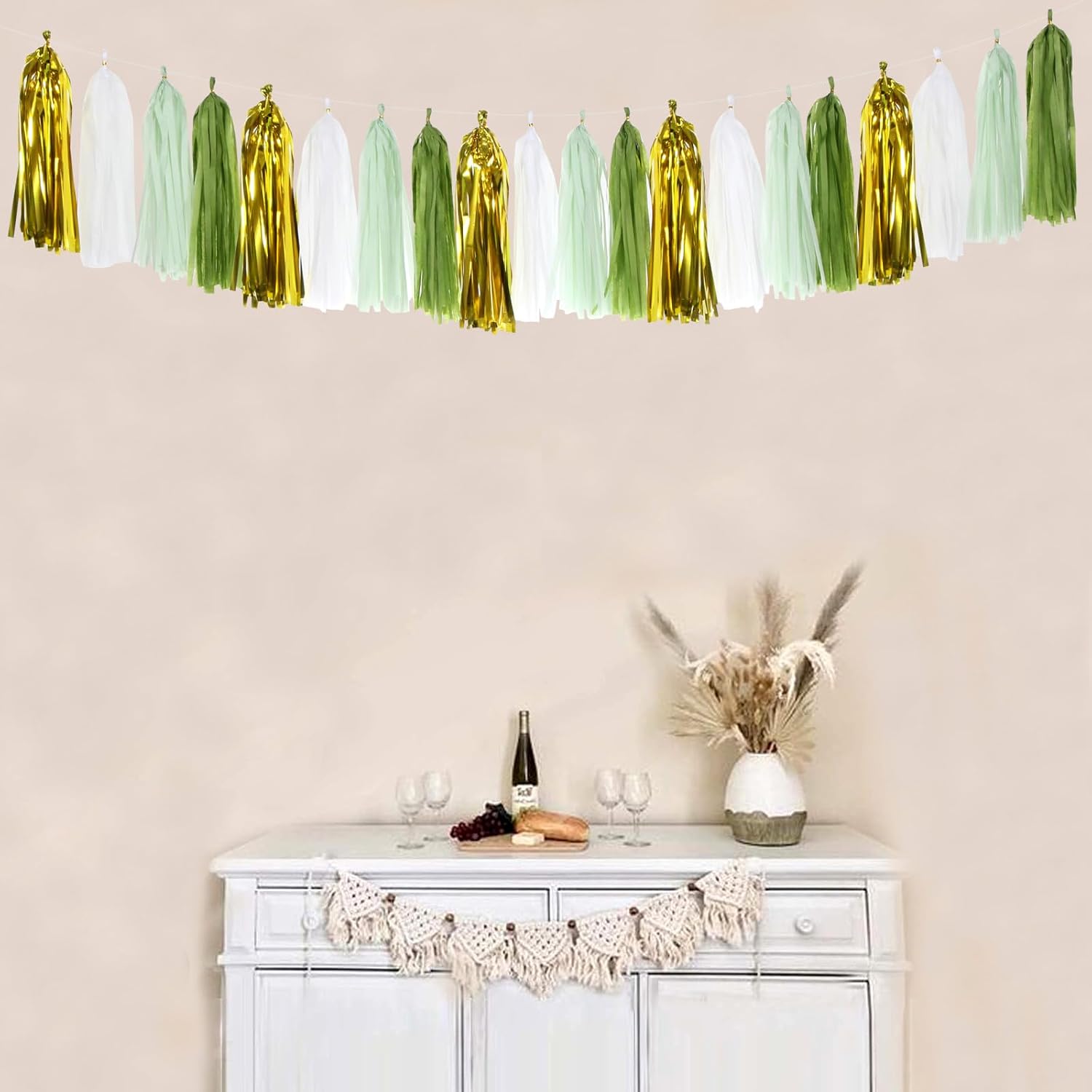Sage Olive Green Gold Tassel Garland 20pcs
