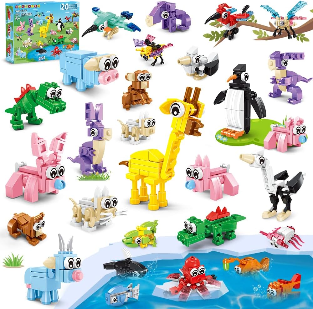HOGOKIDS 20 Pack Animal Building Blocks Set