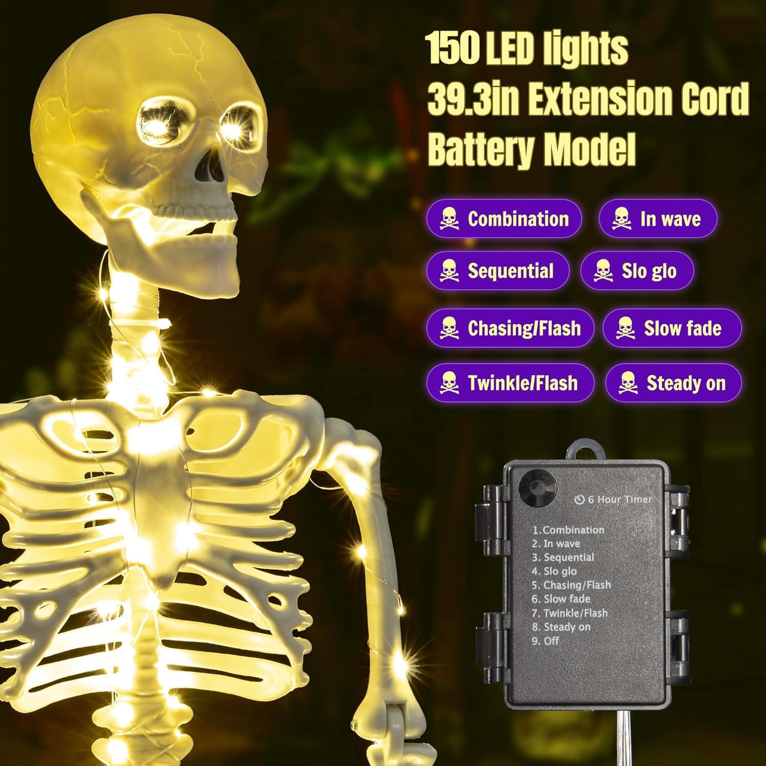 HBSTK 2 Pack 40 Inches Halloween Skeleton Prop with LED Lights