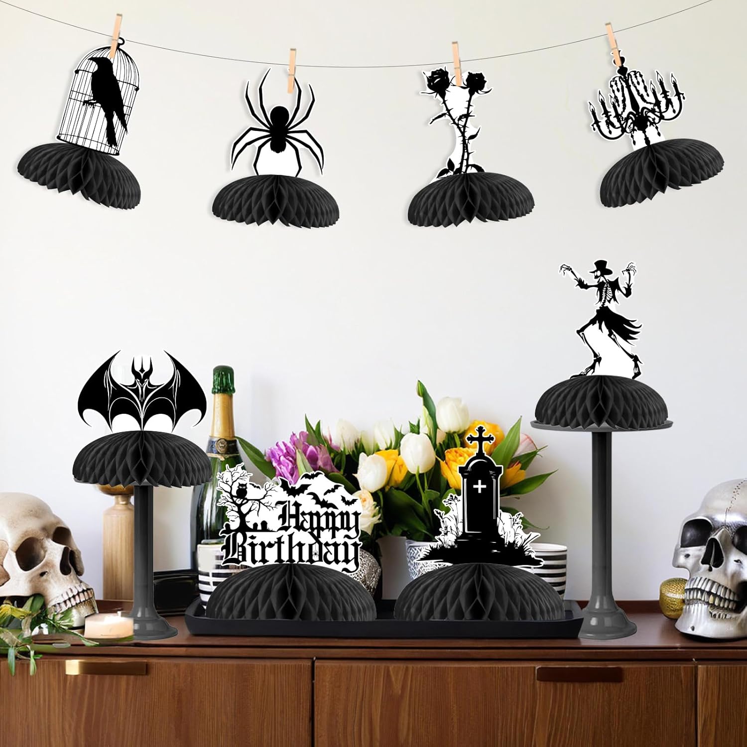 Cheereveal 8Pcs Gothic Black Honeycomb Centerpieces