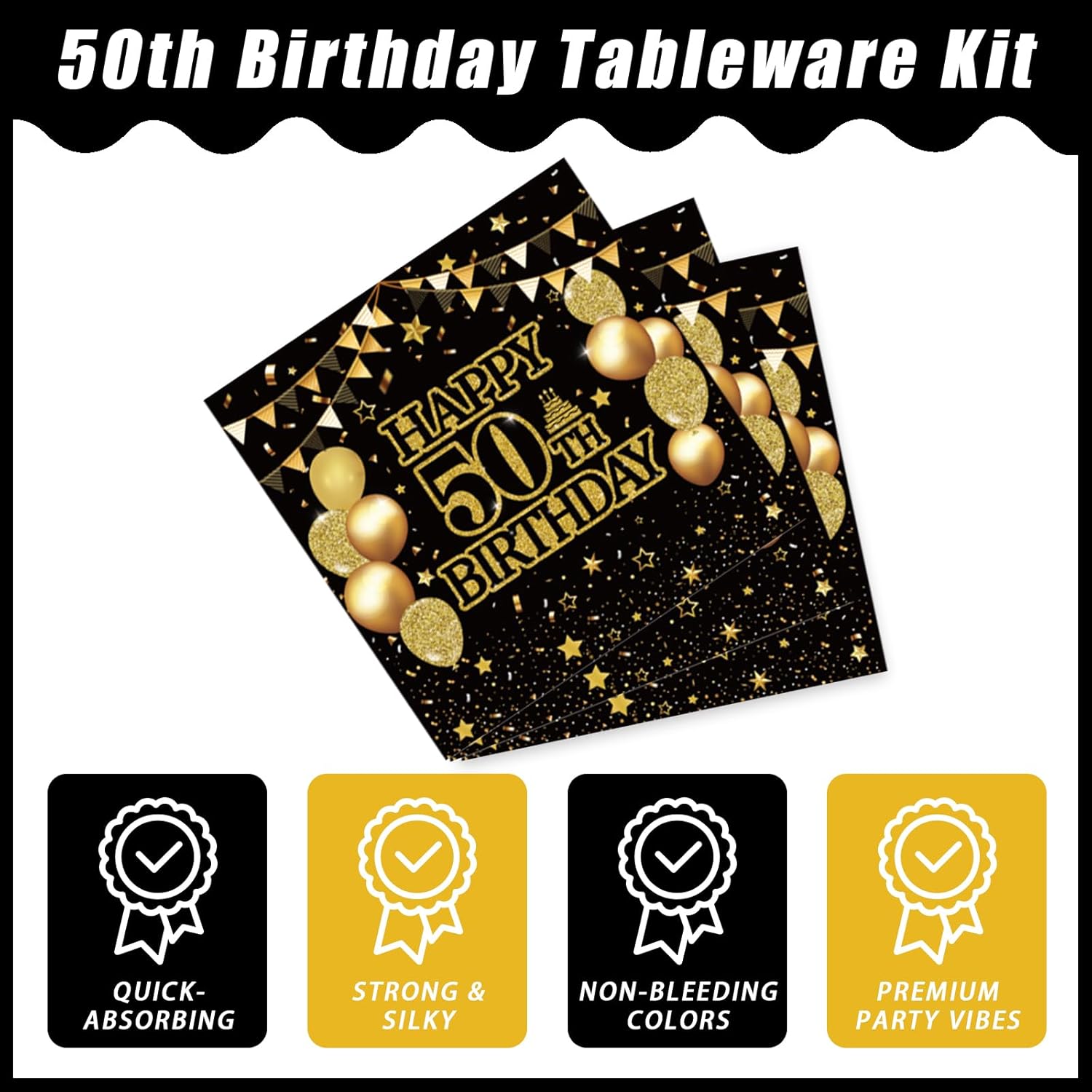 Kepeel 96Pcs 50th Birthday Tableware Set for 24 Guests
